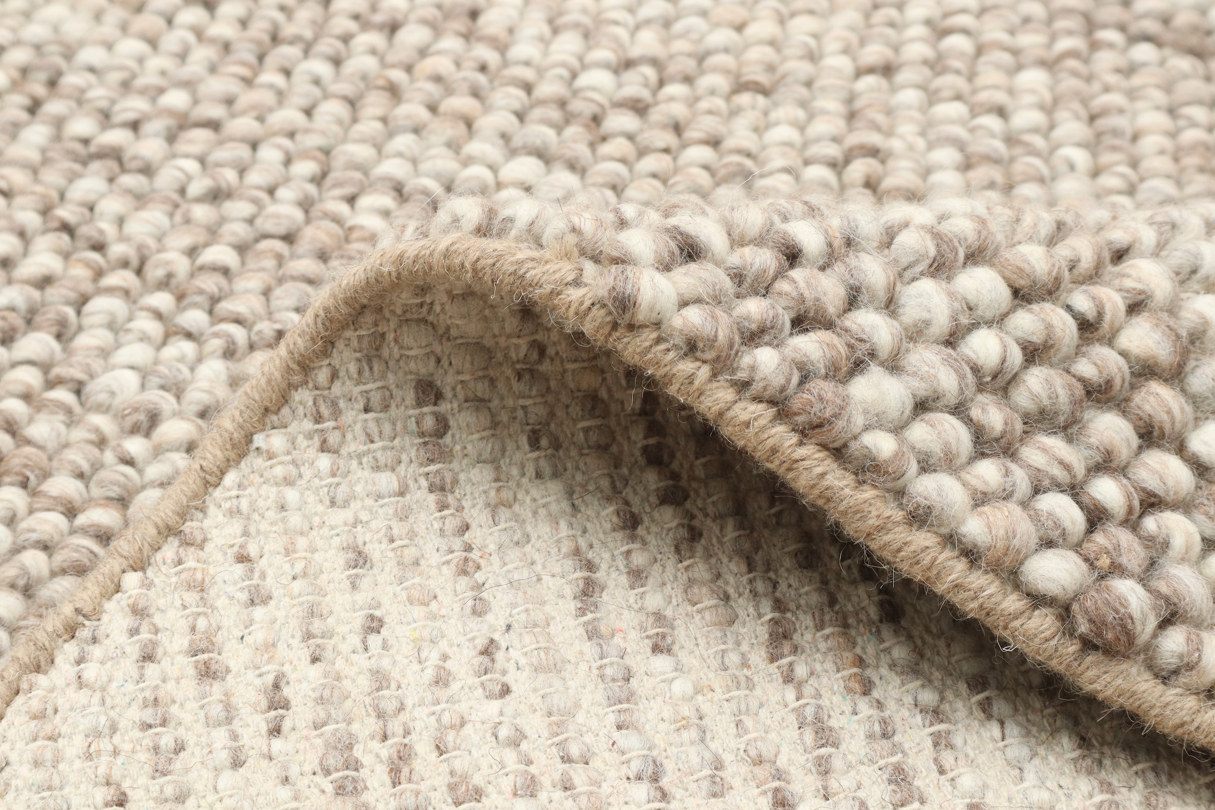 OTTO home Wollteppich »Wolly« rund 14 mm Höhe Wolle, handgewebt, Handweb Teppiche, Wohnzimmer, Schlafzimmer