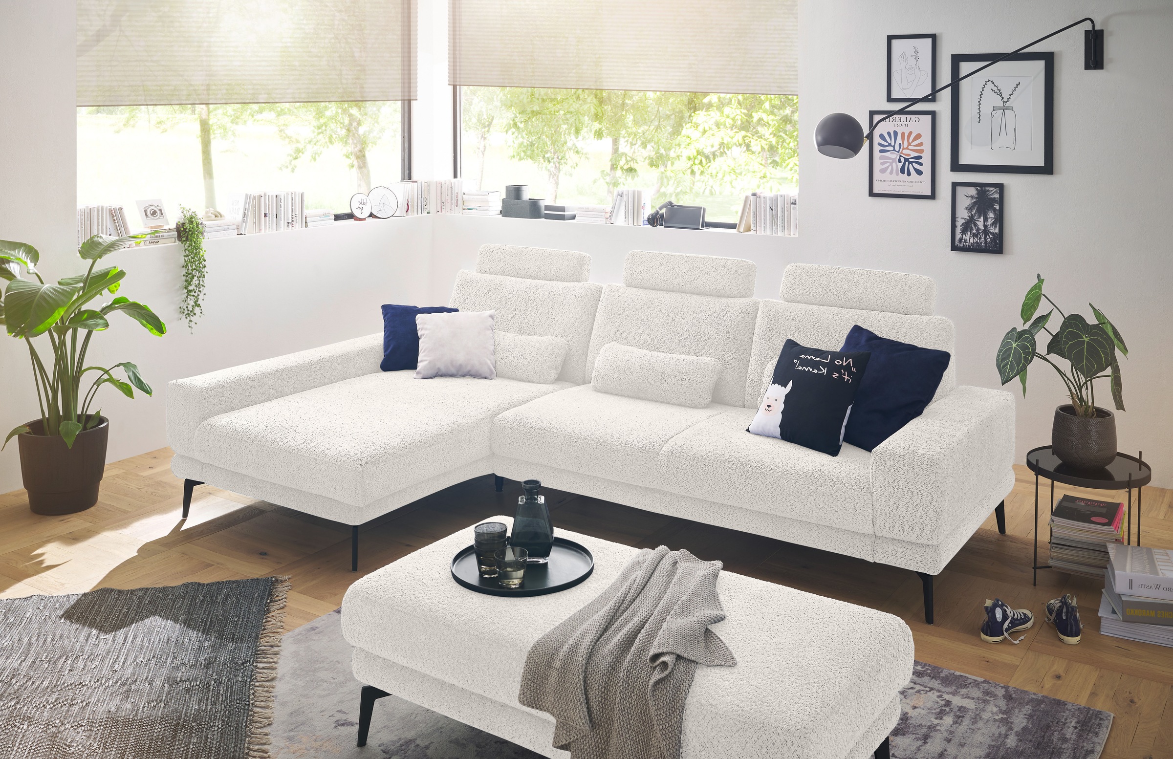 set one by Musterring Ecksofa »SO 3600, inkl motor. Sitztiefenverstellung, Kopfstützen, Nierenkissen«, Sitzhöhe 42 cm, Federkern, Breite 293 x Tiefe 180 cm, Kama natur