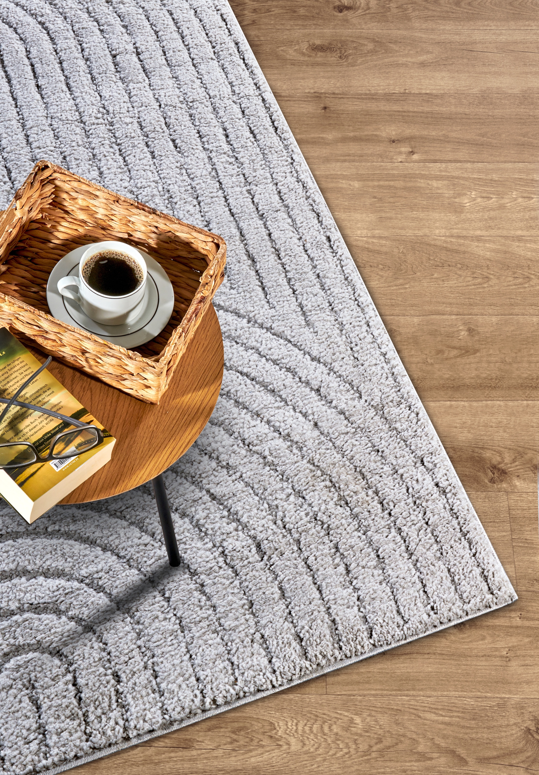 ELLE DECORATION Designteppich »Cosy Panglao, auch als Rundteppich erhältlich«, rechteckig, 14 mm Höhe, uni Kurzflor, Hoch Tief Struktur, modern, Skandi, Boho, Wohnzimmer