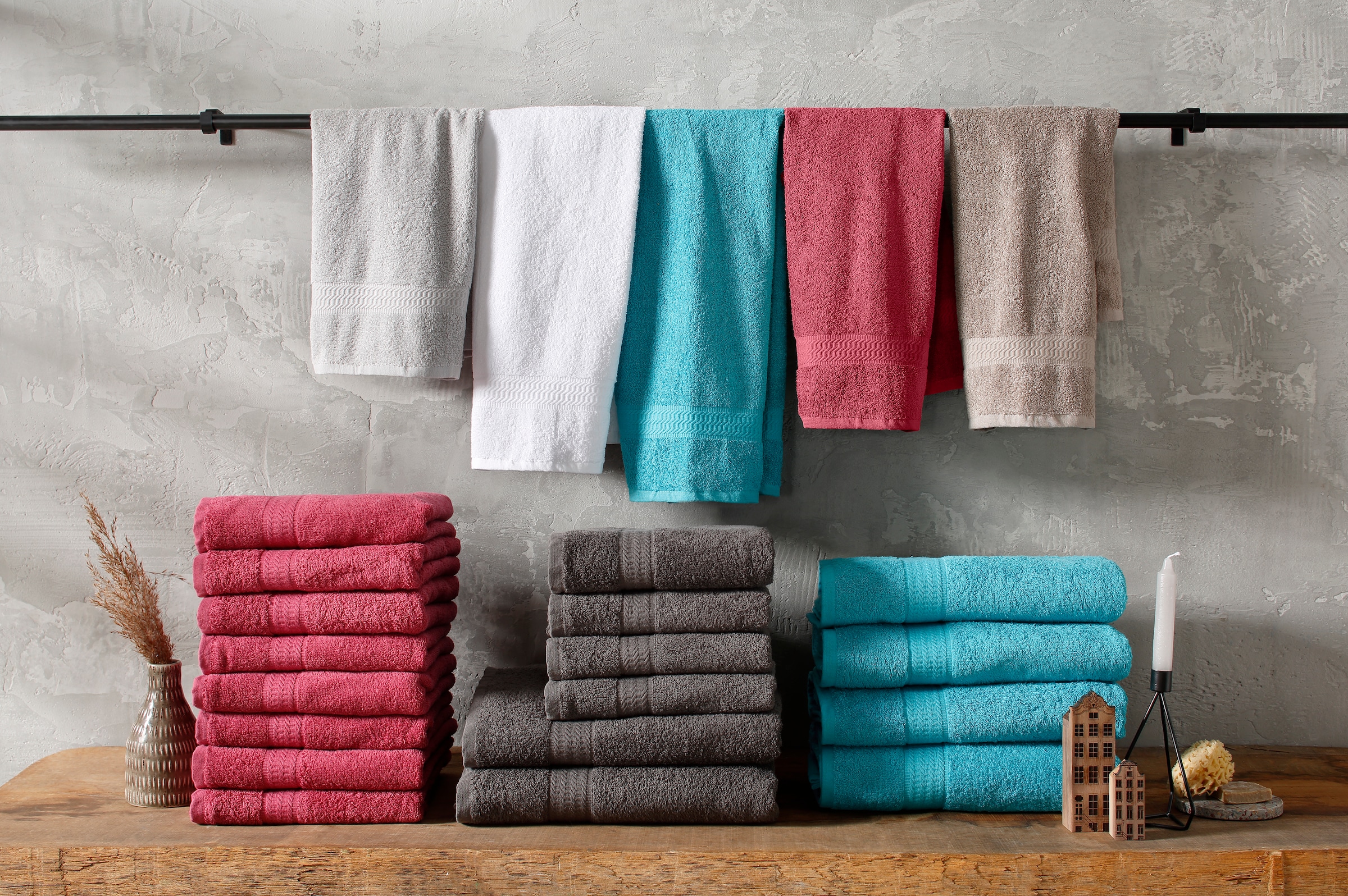 my home Handtuch Set Walkfrottee, tlg., 100% 6 Handtuch-Set, Uni-Farben, Bordüre, Set, »Juna«, in mit Baumwolle Handtücher