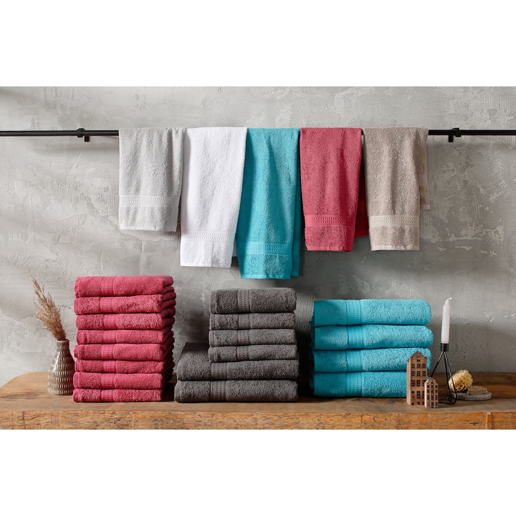 my home Handtuch Set »Juna«, Set, 6 tlg., Walkfrottee, Handtuch-Set, mit Bordüre, Handtücher in Uni-Farben, 100% Baumwolle