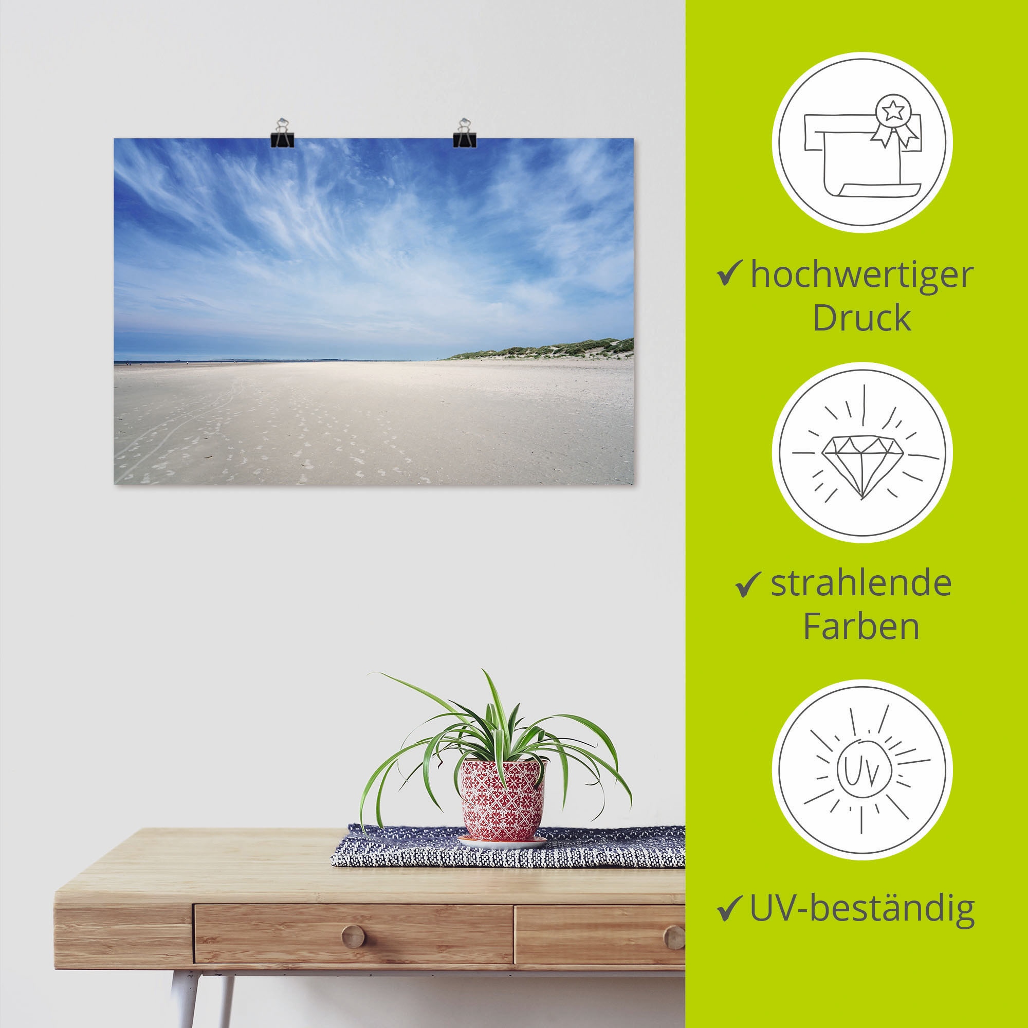Artland Wandbild »Weiter Strand auf Baltrum«, Strandbilder, (1 St.), als Alubild, Leinwandbild, Wandaufkleber oder Poster in versch. Größen