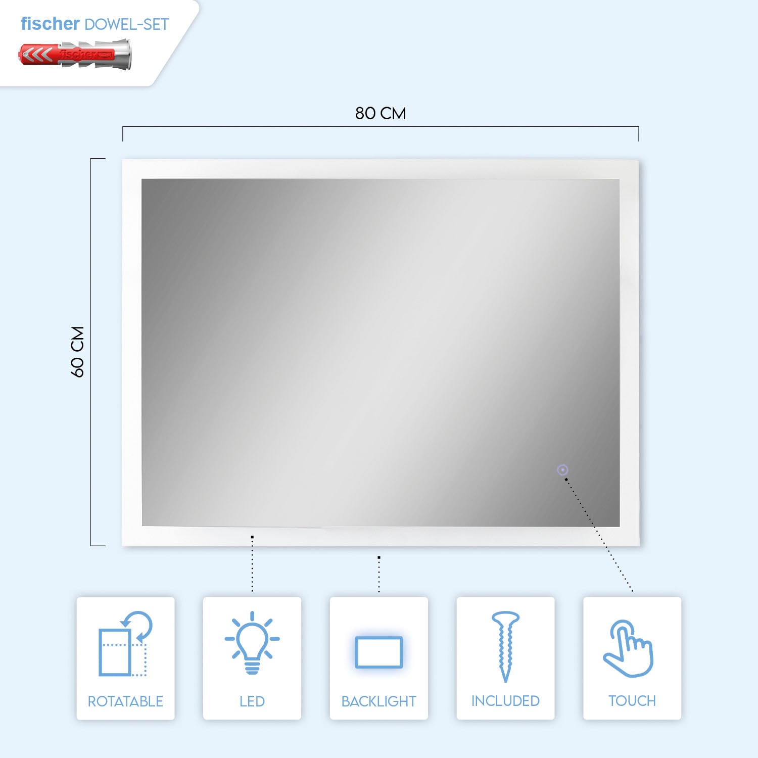 Paco Home Bad-Spiegelleuchte »BECKY«, mit LED-Modul, Schutzart IP44, mit Touch-Funktion, Gr. ca. 60 x 120 cm