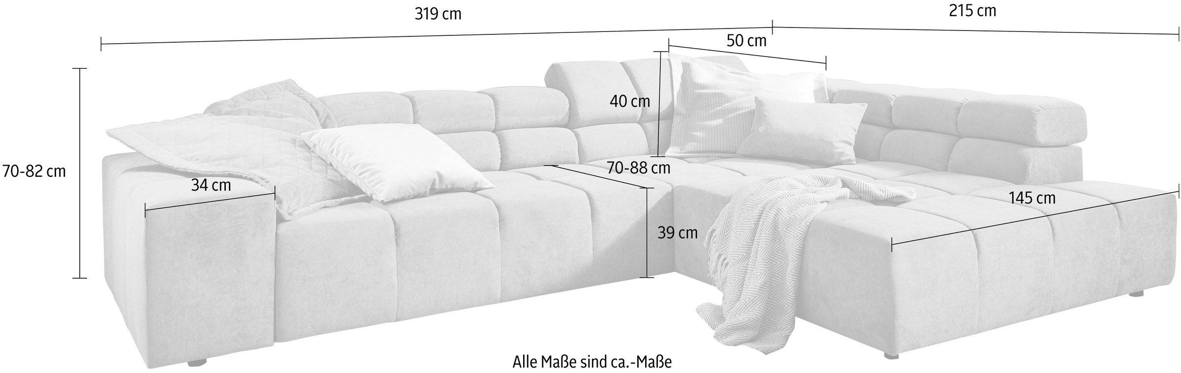 INOSIGN Ecksofa »Ancona«, wahlweise motorische Sitztiefenverstellung, auch in Cord + Easy Care