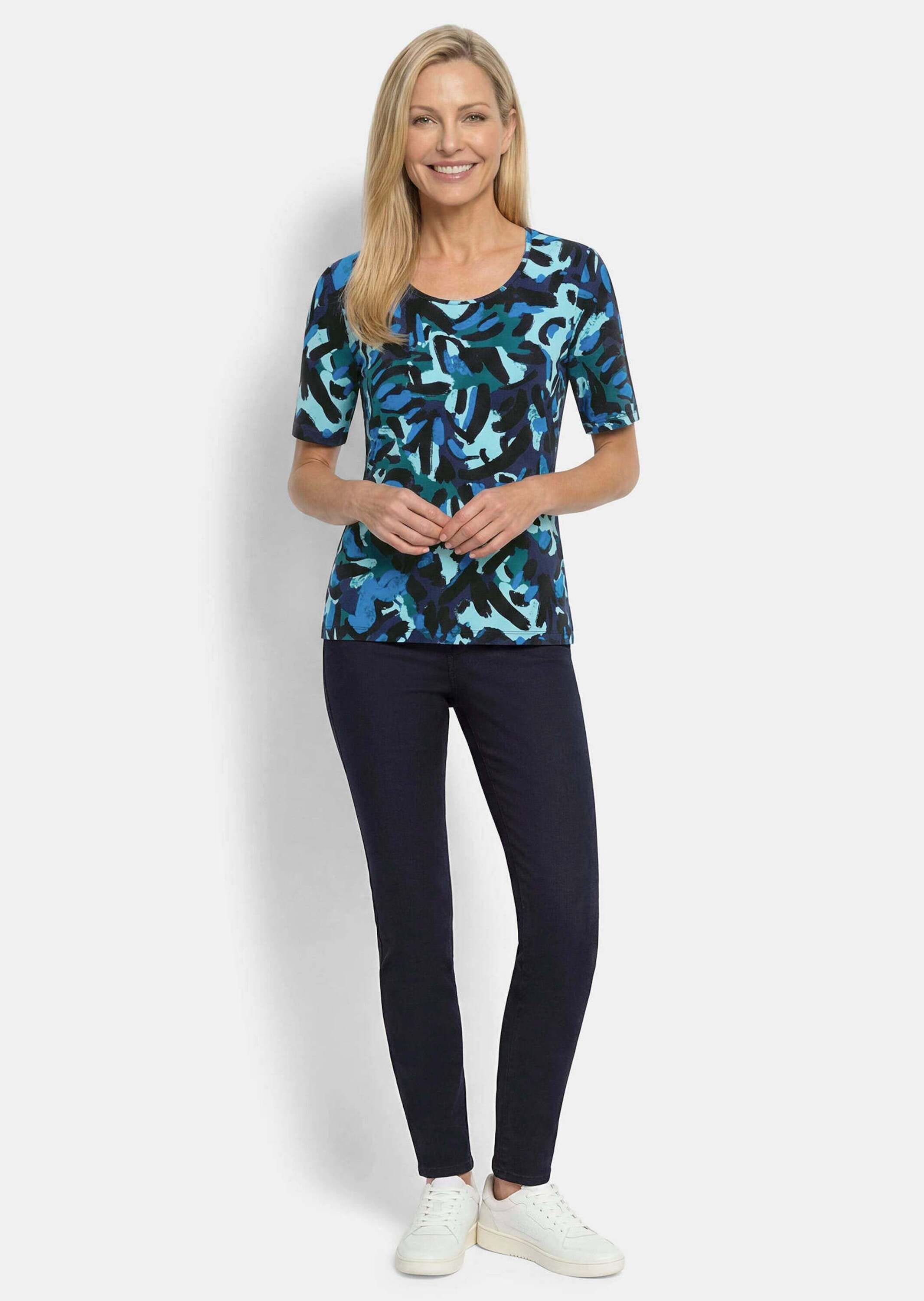 GOLDNER Kurzarmshirt »Viskoseshirt mit künstlerischem Print« stretchbequemer Viskosejersey