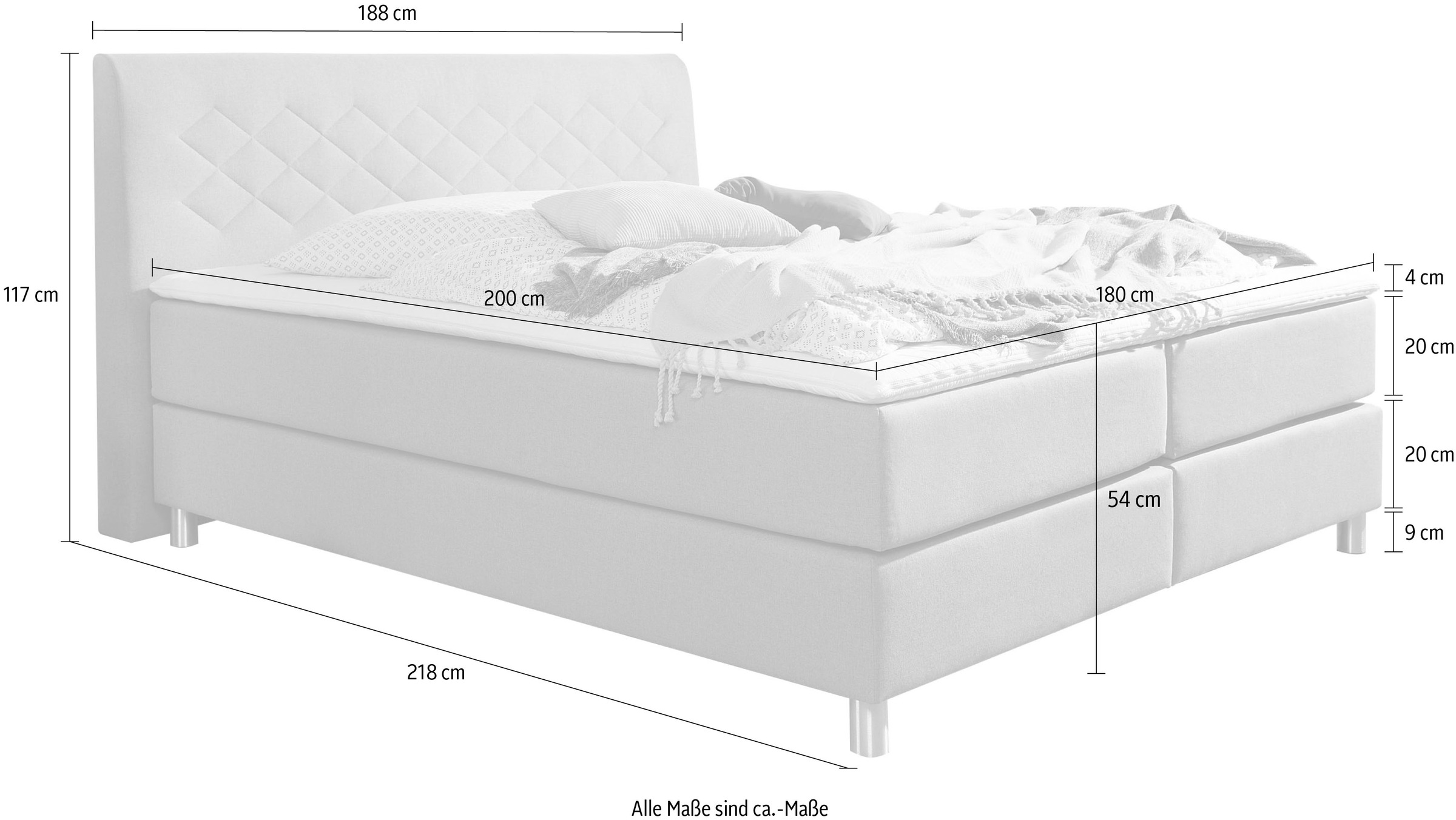 INOSIGN Boxspringbett »Parla«, incl. Topper, 4 Farben in 4 Breiten, 2 Härtegraden, 3 Matratzenarten