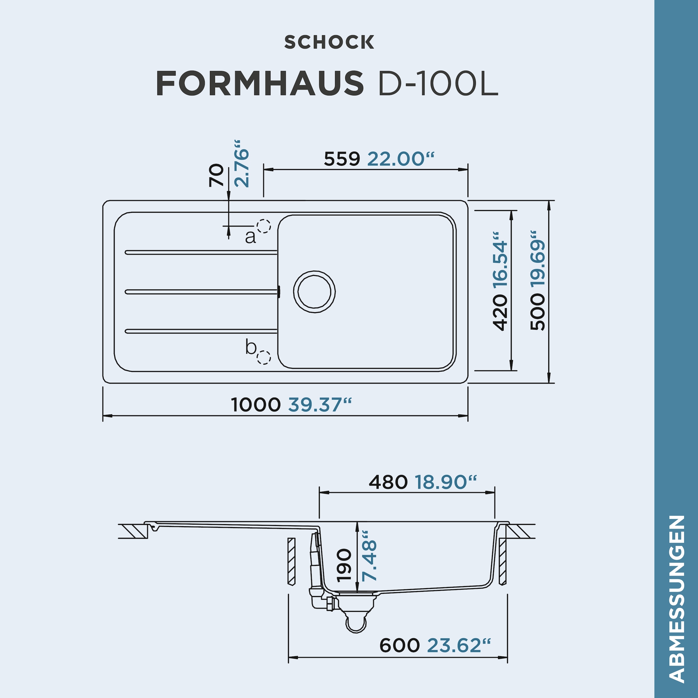 Schock Granitspüle »COMO D-100L«, Inklusive ab- und Überlaufgarnitur, Drehhexcenter, Diamantbohrer