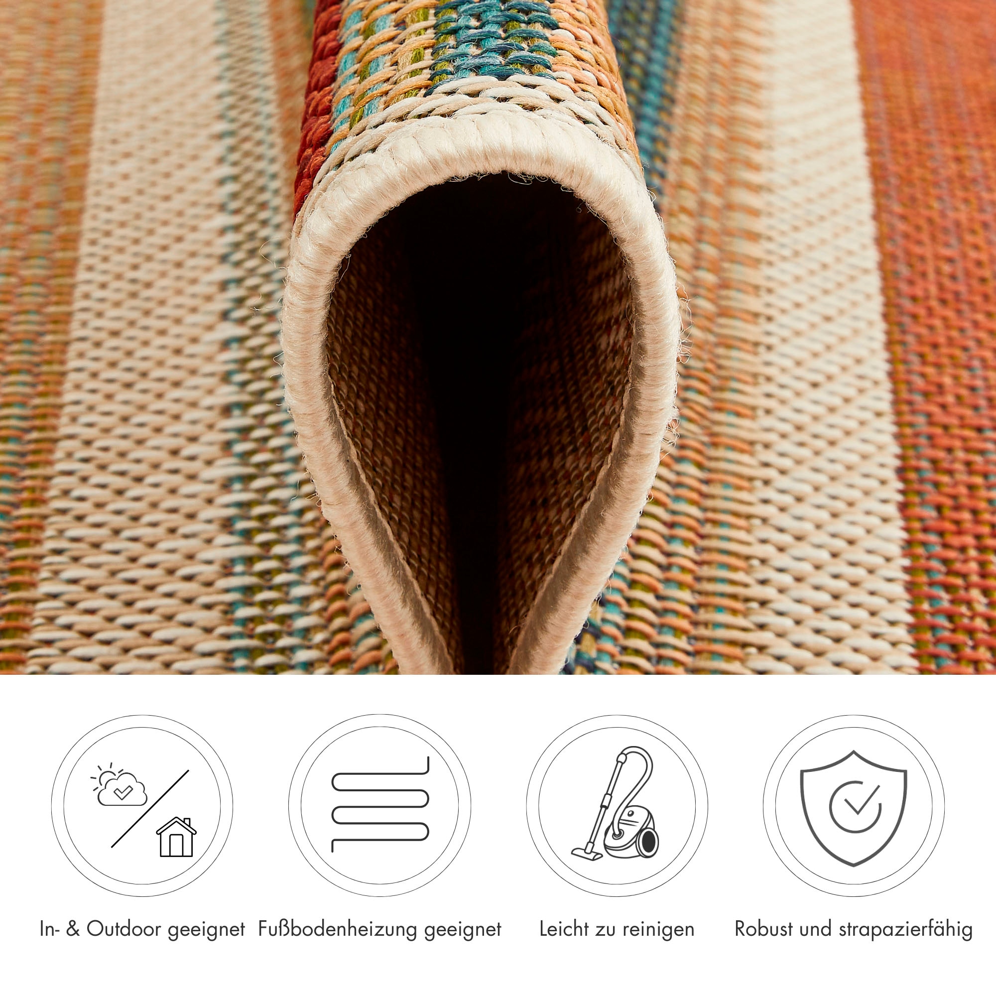 Andiamo Teppich »Sedona Streifen«, rechteckig, 6 mm Höhe, Flachgewebe, gestreift, In- und Outdoor geeignet