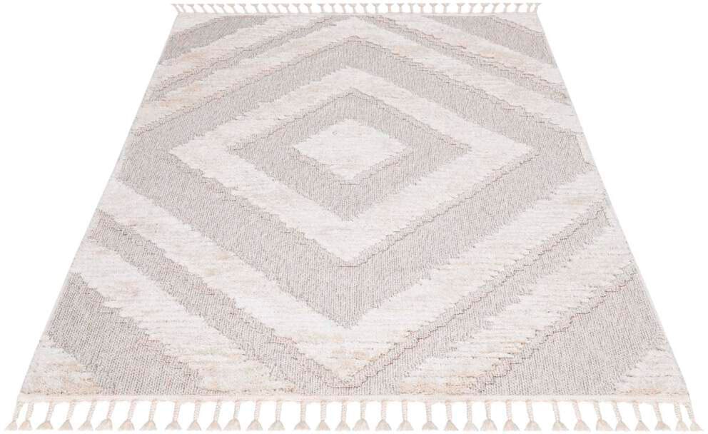 Carpet City Teppich »Valencia mit 813«, Fransen, 3D- Boho-Stil, Effekt, Sisal Raute-Muster, rechteckig