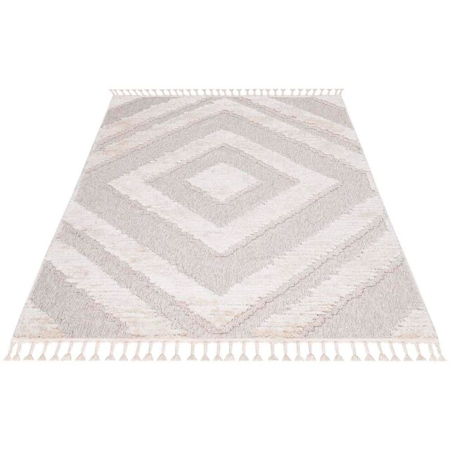 Carpet City Teppich »Valencia 813«, rechteckig, Boho-Stil, Raute-Muster, 3D- Effekt, mit Fransen, Sisal