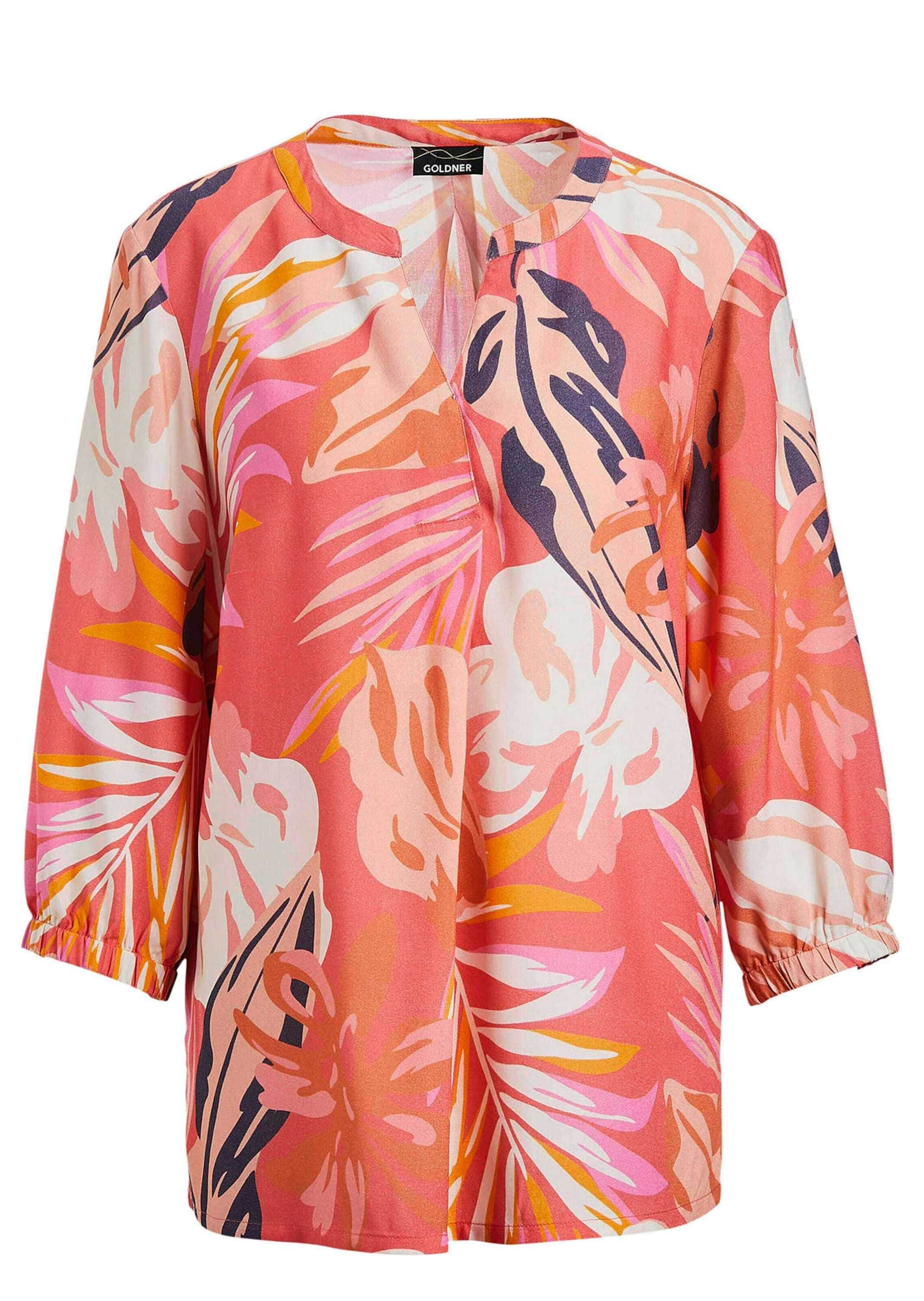 GOLDNER Tunika »Kurzgröße Rote Tunika mit Palmendruck«