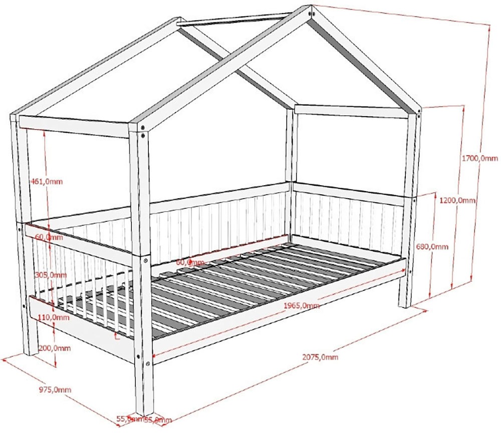 Vipack Hausbett »Forrest mit hochwertiger und stabiler Verarbeitung, Made in Europe« Buche massiv natur, 90/200 cm, inkl. Bettschublade auf Rollen,  wahlweise ohne oder mit Textilhimmel
