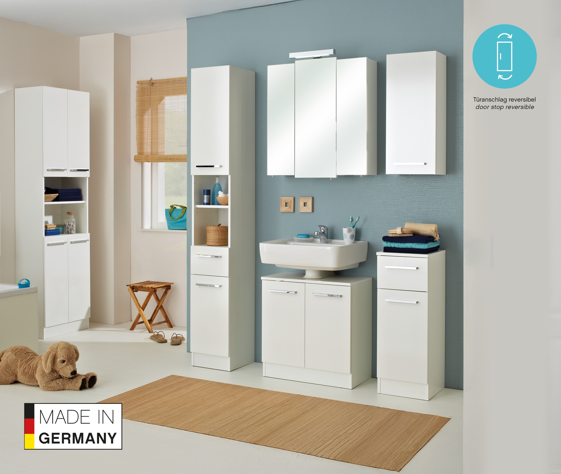 Saphir Unterschrank »Quickset 335 Badschrank, 1 Tür, 1 Schublade, 30 cm breit« Badezimmer-Unterschrank, Weiß Glanz, Griffe in Chrom Glanz