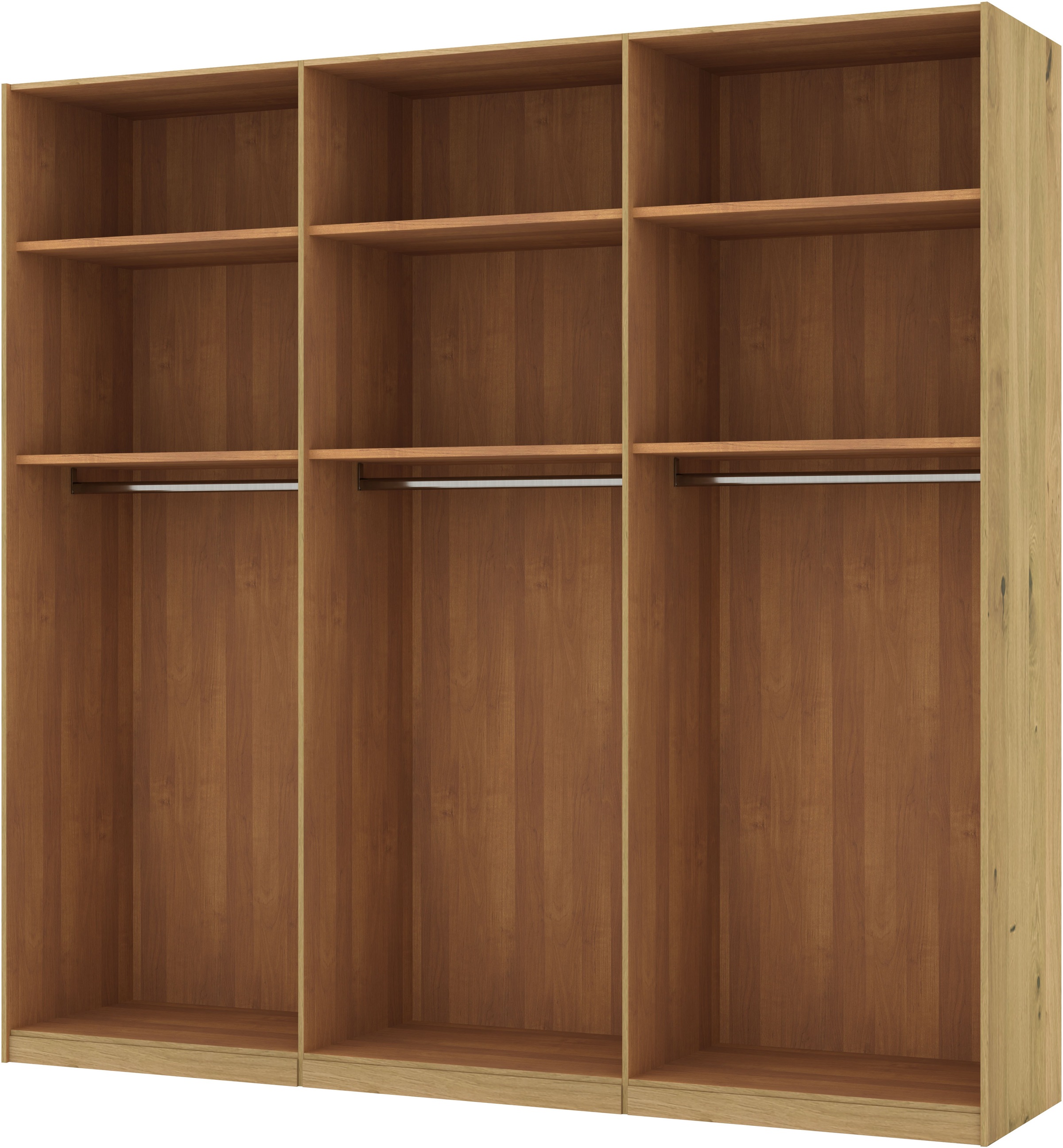 Musterring Schwebetürenschrank »Savona, Kleiderschrank, Schrank, Garderobe, mit Schiebetüren«, (Teilmassiv Bianco-Eiche, mit Spiegel oder Glas, MADE IN GERMANY), Türen Bianco-Eiche massiv, Spiegel-/Glastüren, eingelegte Chromleiste