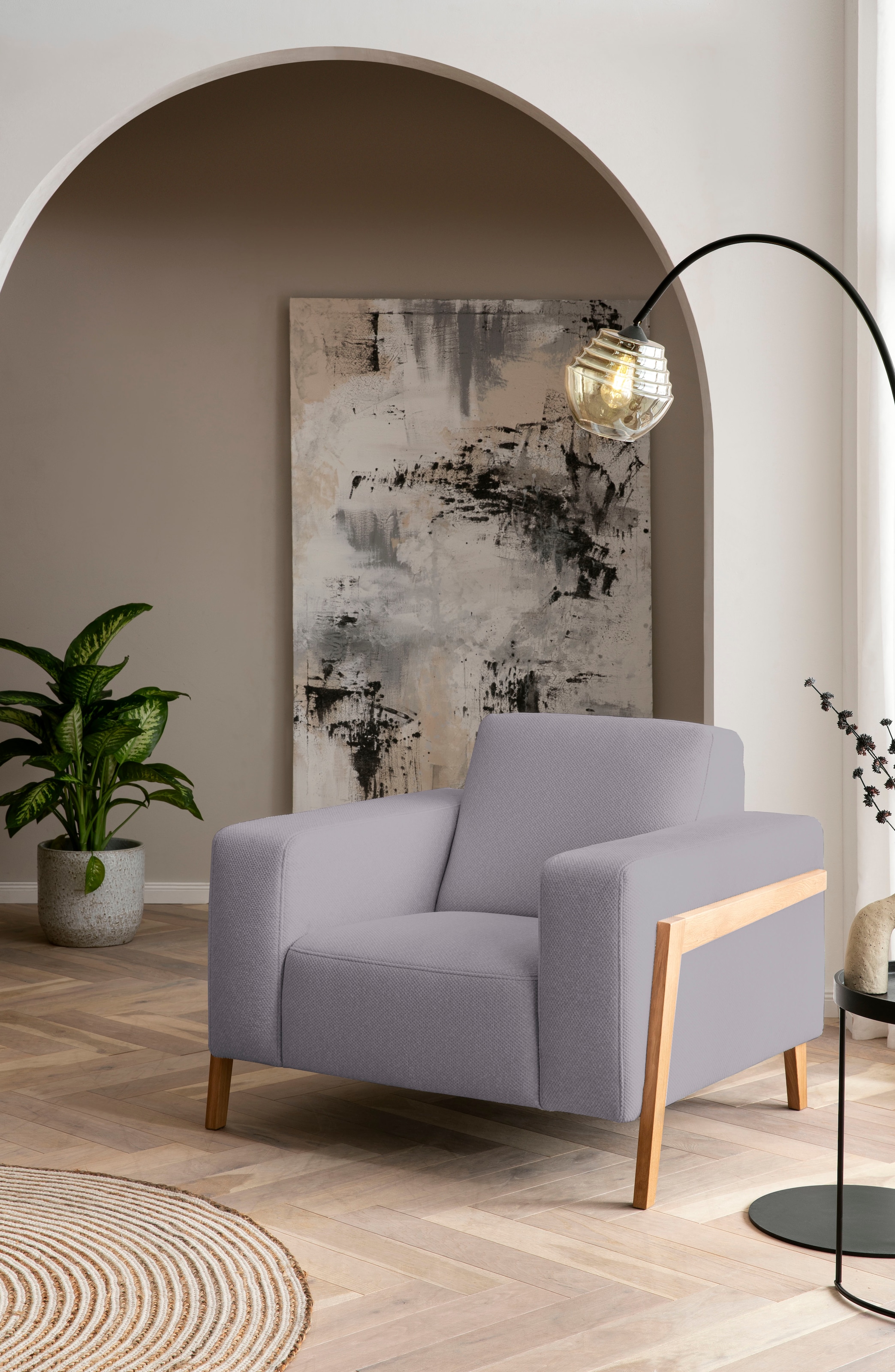 exxpo - sofa fashion Sessel »Starr, Loungesessel«, im Scandinavian Design, mit Massive Holzfüße, frei im Raum stellbar