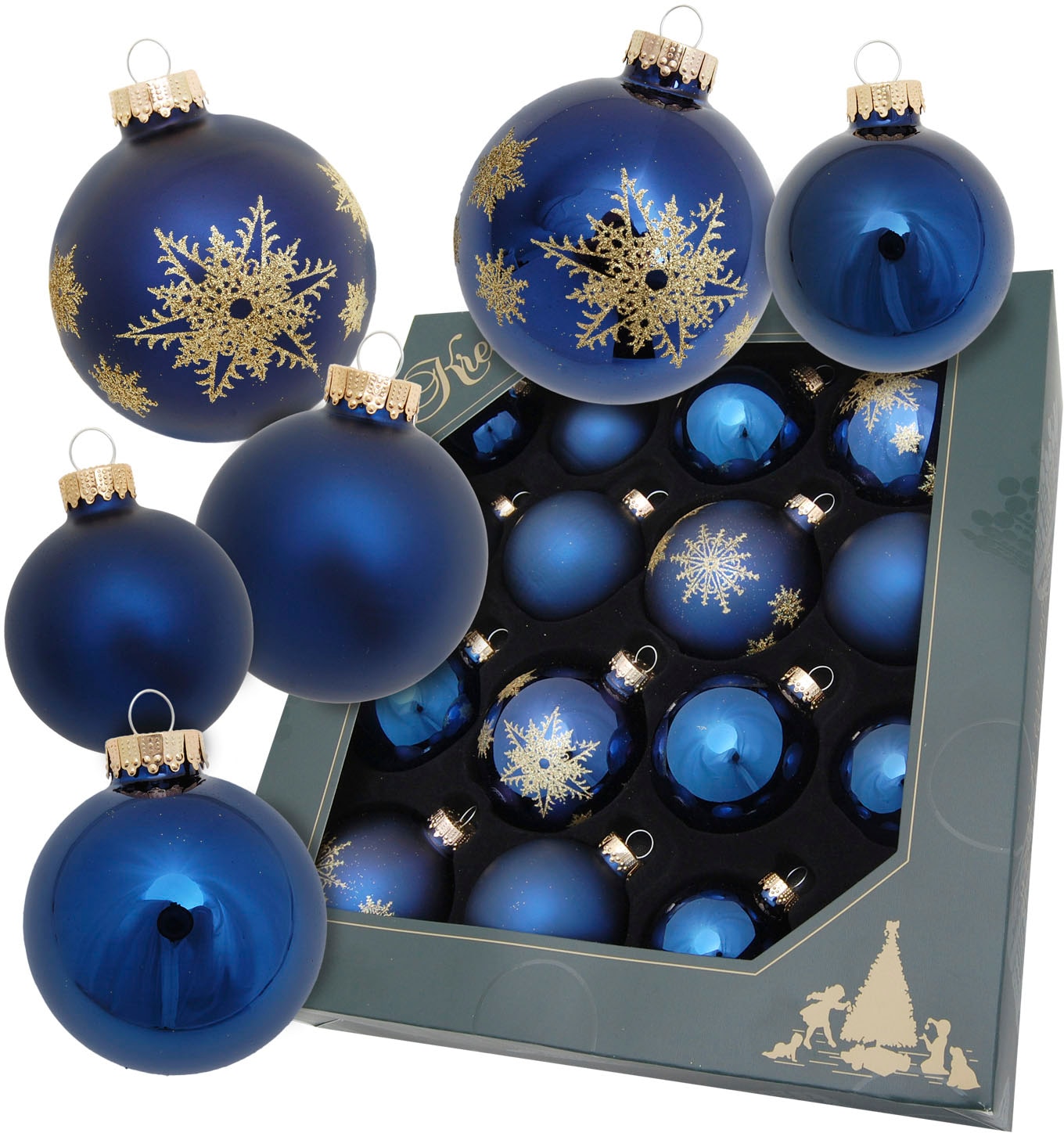 Weihnachtsbaumkugel »"Blaue Nacht", mit Schneeflocken, Ø ca. 5 cm / 6 cm / 6,7 cm«,...