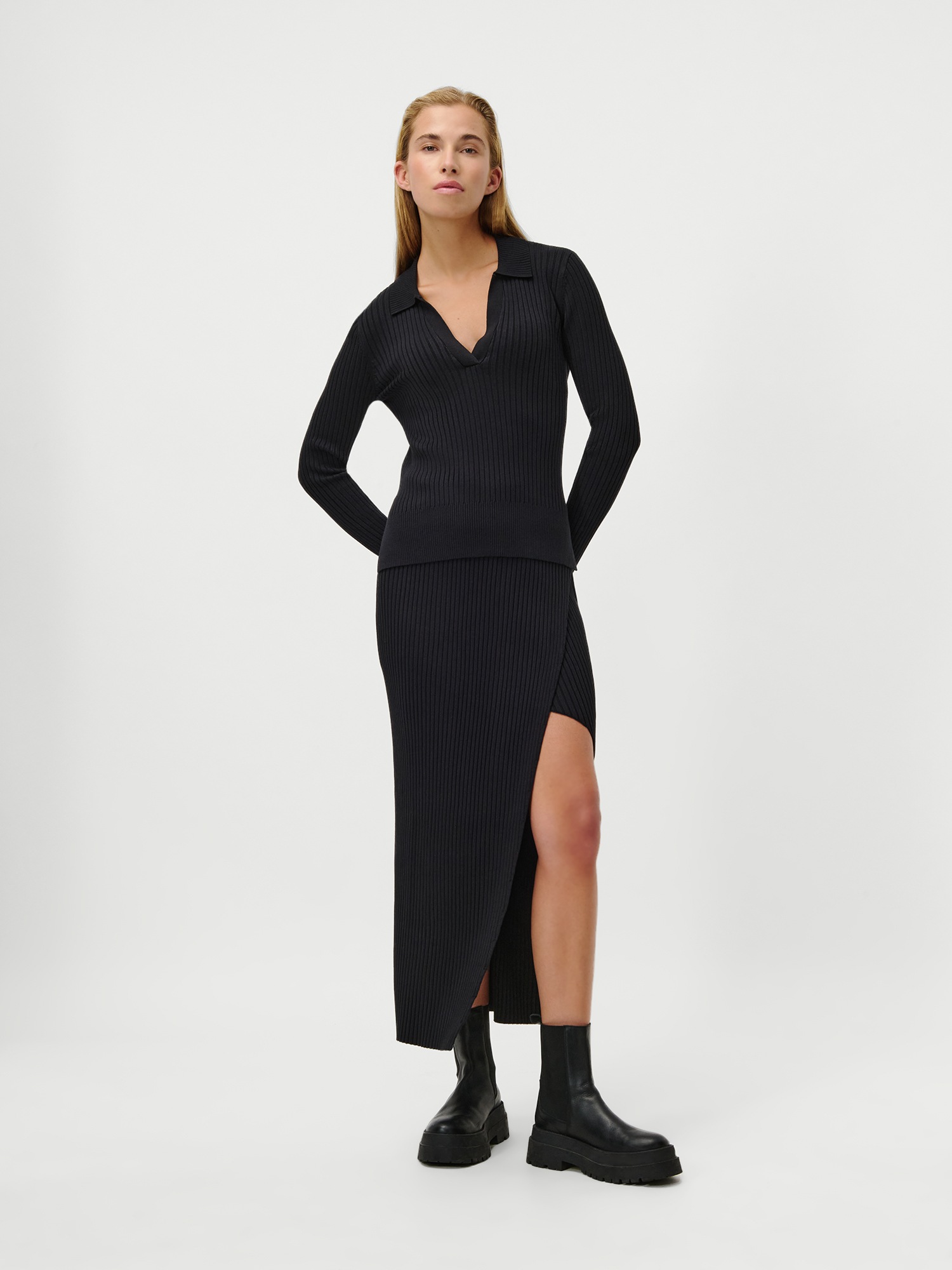 LeGer Polokragenpullover »Charlotte, LeGer by Lena Gercke« Polokragen mit V-Ausschnitt, Rippstrick