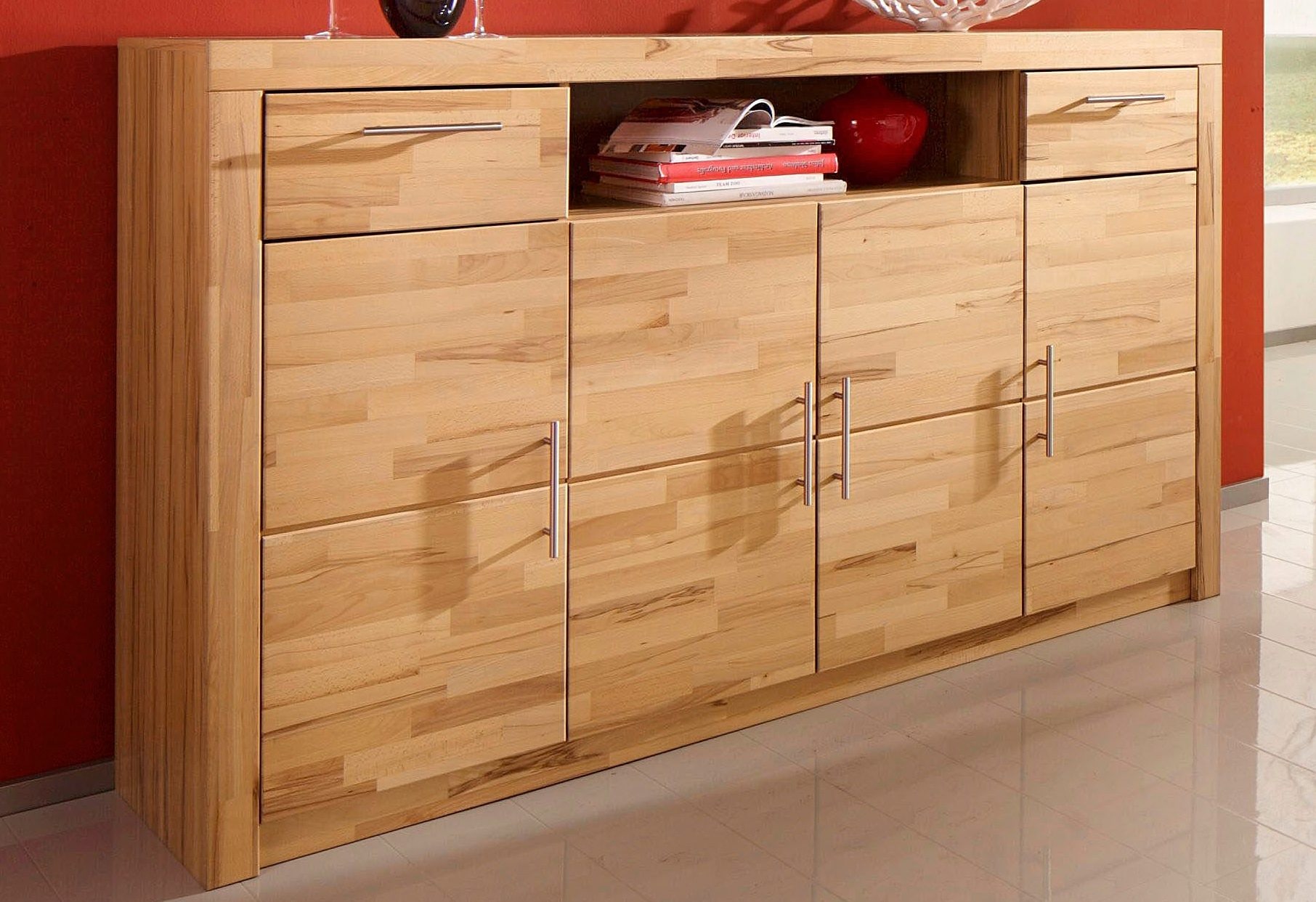 VOGL Möbelfabrik Highboard »Toronto«, opt. Glastüren, teilmassiv, Rahmenoptik, Made in Germany