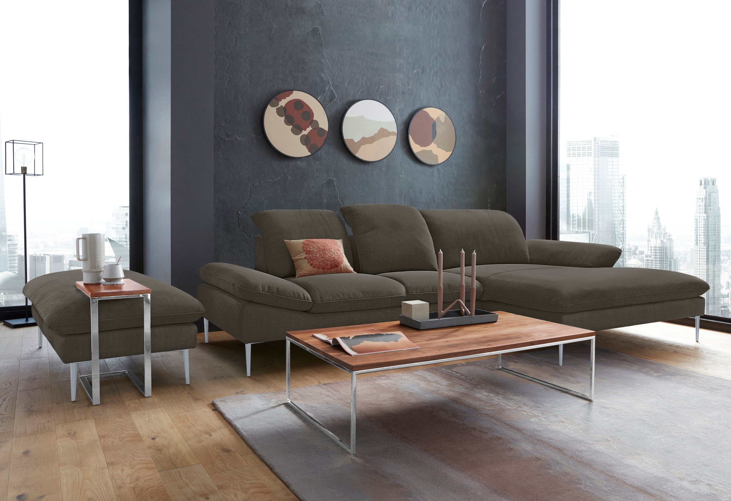 W.SCHILLIG Ecksofa »enjoy&MORE, Designsofa, elegant und bequem, L-Form«, mit Sitztiefenverstellung, Füße silber matt, Breite 310 cm