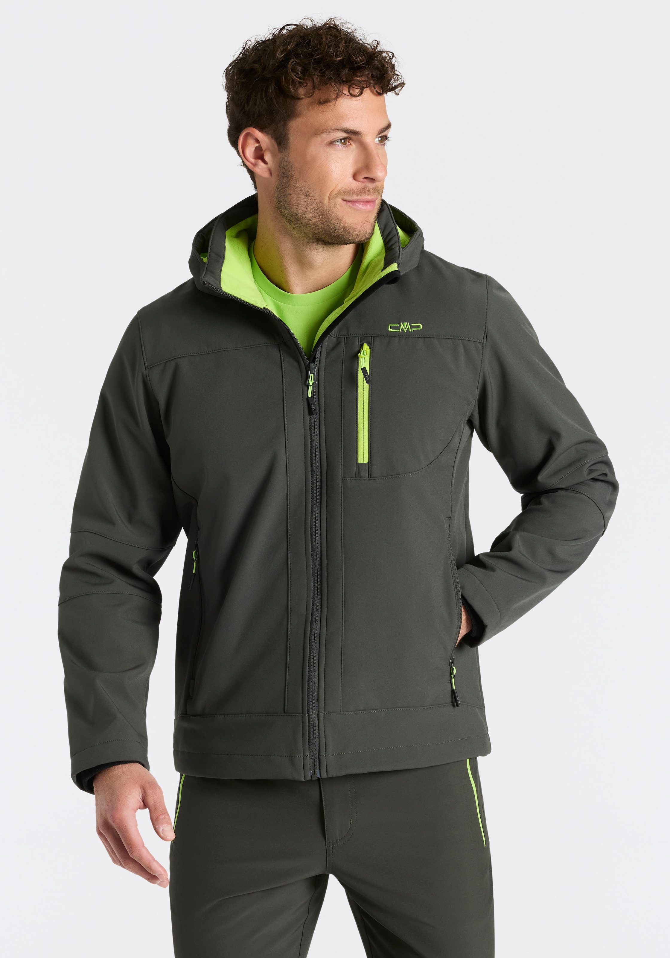 CMP Softshelljacke mit Kapuze Wasserabweisend & Winddicht & Atmungsaktiv, Übergangsjacke