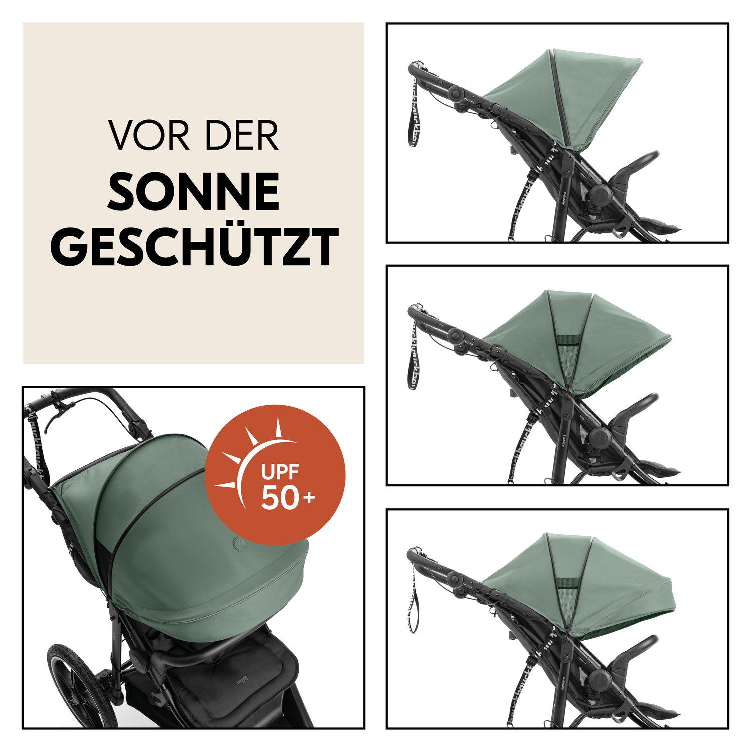 Hauck Dreirad-Kinderwagen »Runner 3, Jungle Green«, 22 kg, mit XXL-Lufträdern u. Handbremse; bis 22 kg belastbar