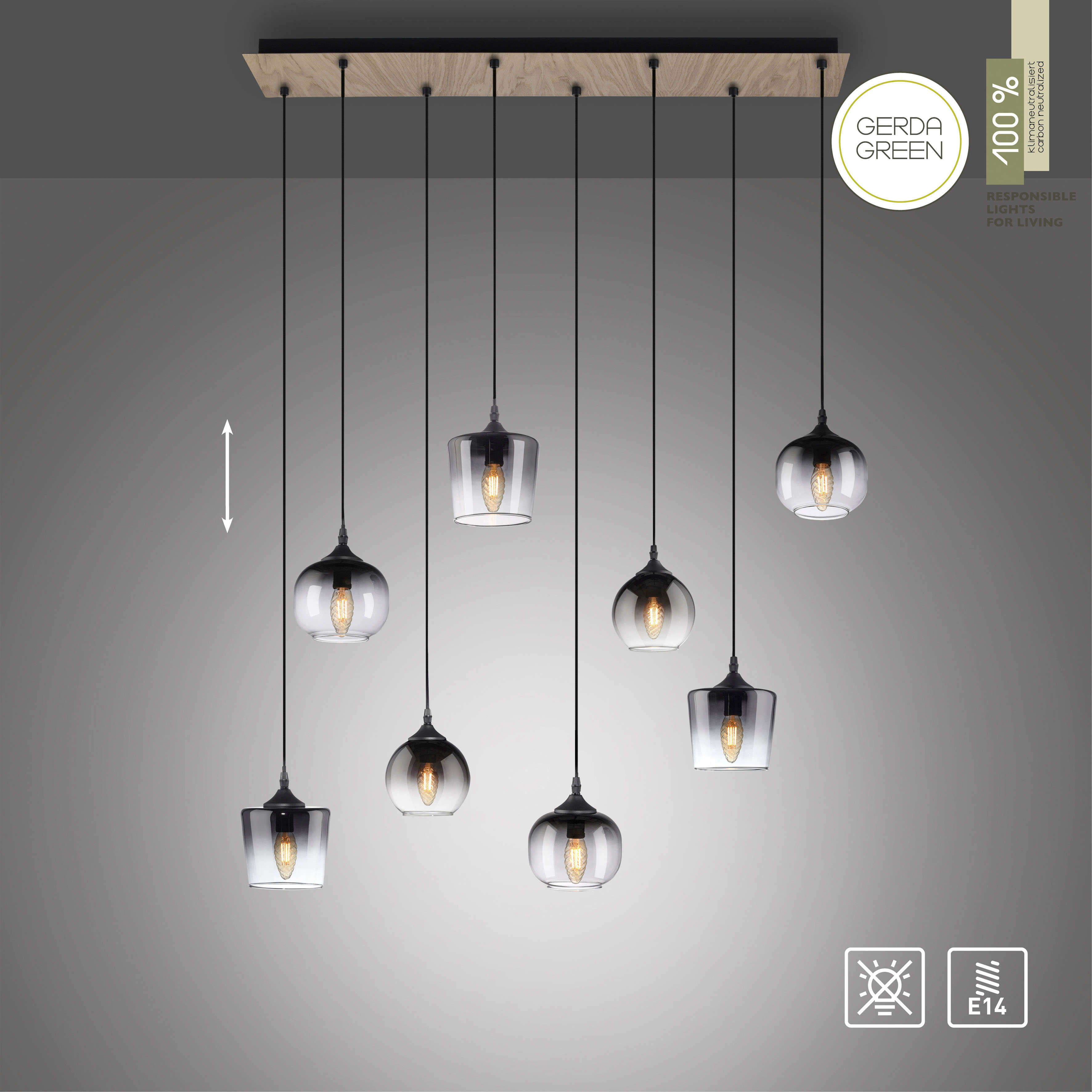 JUST LIGHT Pendelleuchte »GREEN ZEA«, 8 flammig, Leuchtmittel E14 | ohne Leuchtmittel
