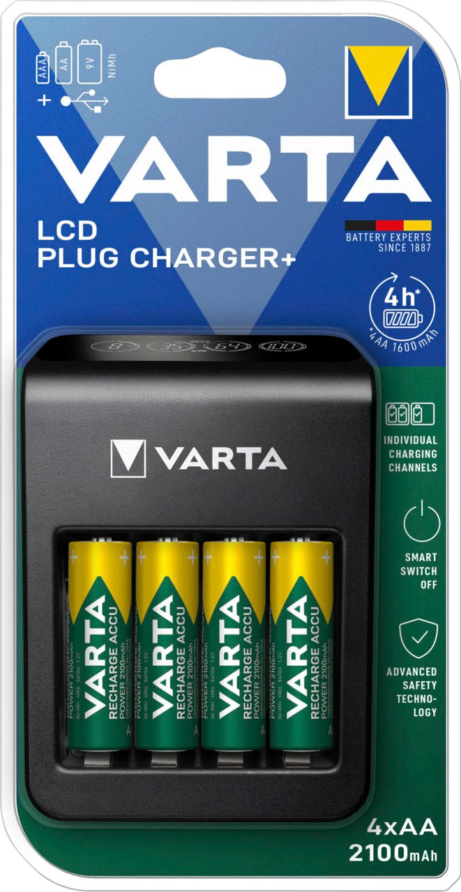 VARTA Batterie-Ladegerät »VARTA LCD Plug Charger+ 4x AA Accus«, 2100 mA, (Set, 5 St.)