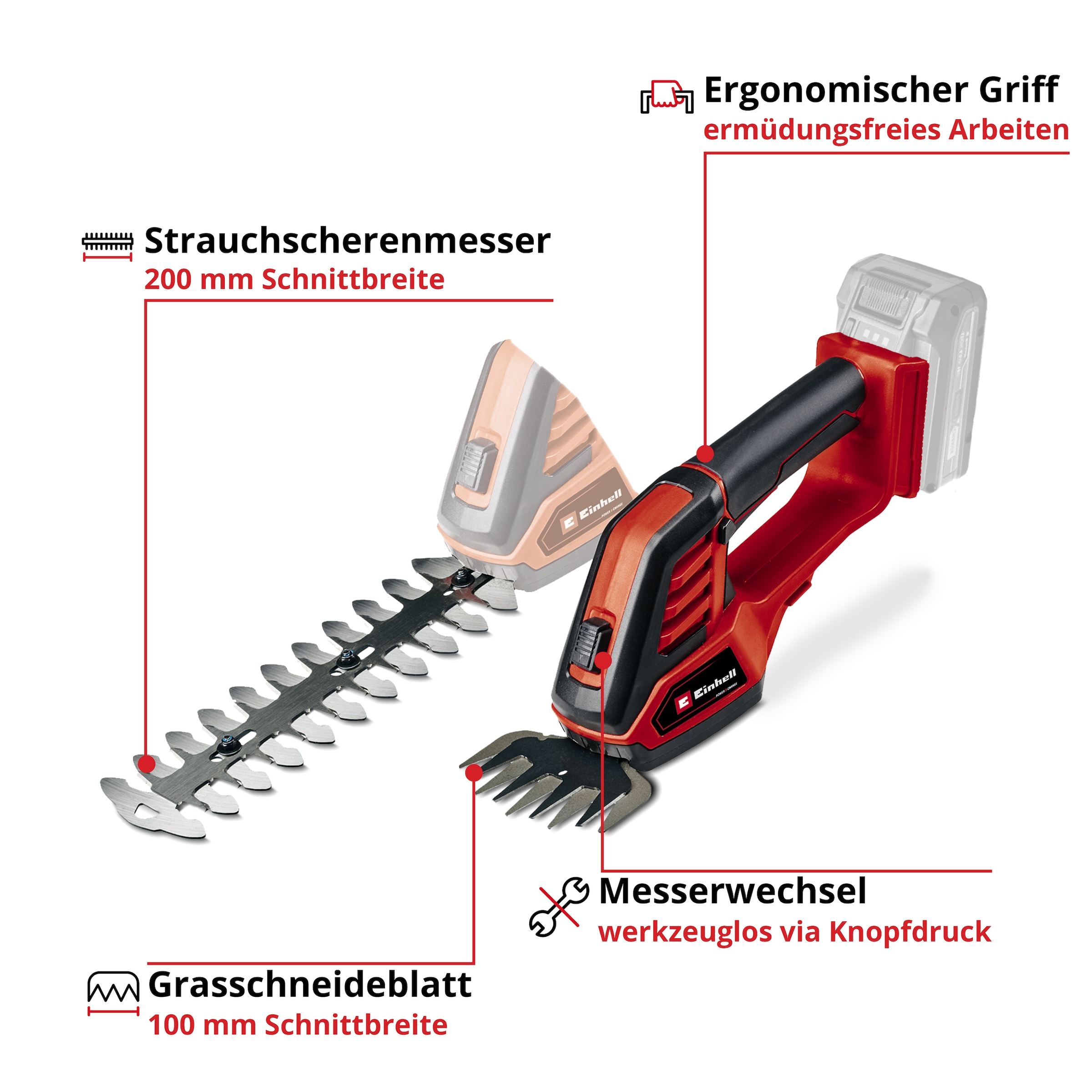 Einhell Akku-Gras- und Strauchscherenset »Einhell Akku-Gras- und Strauchschere GE-CG 18/100 Li-Solo«, (1 St.)