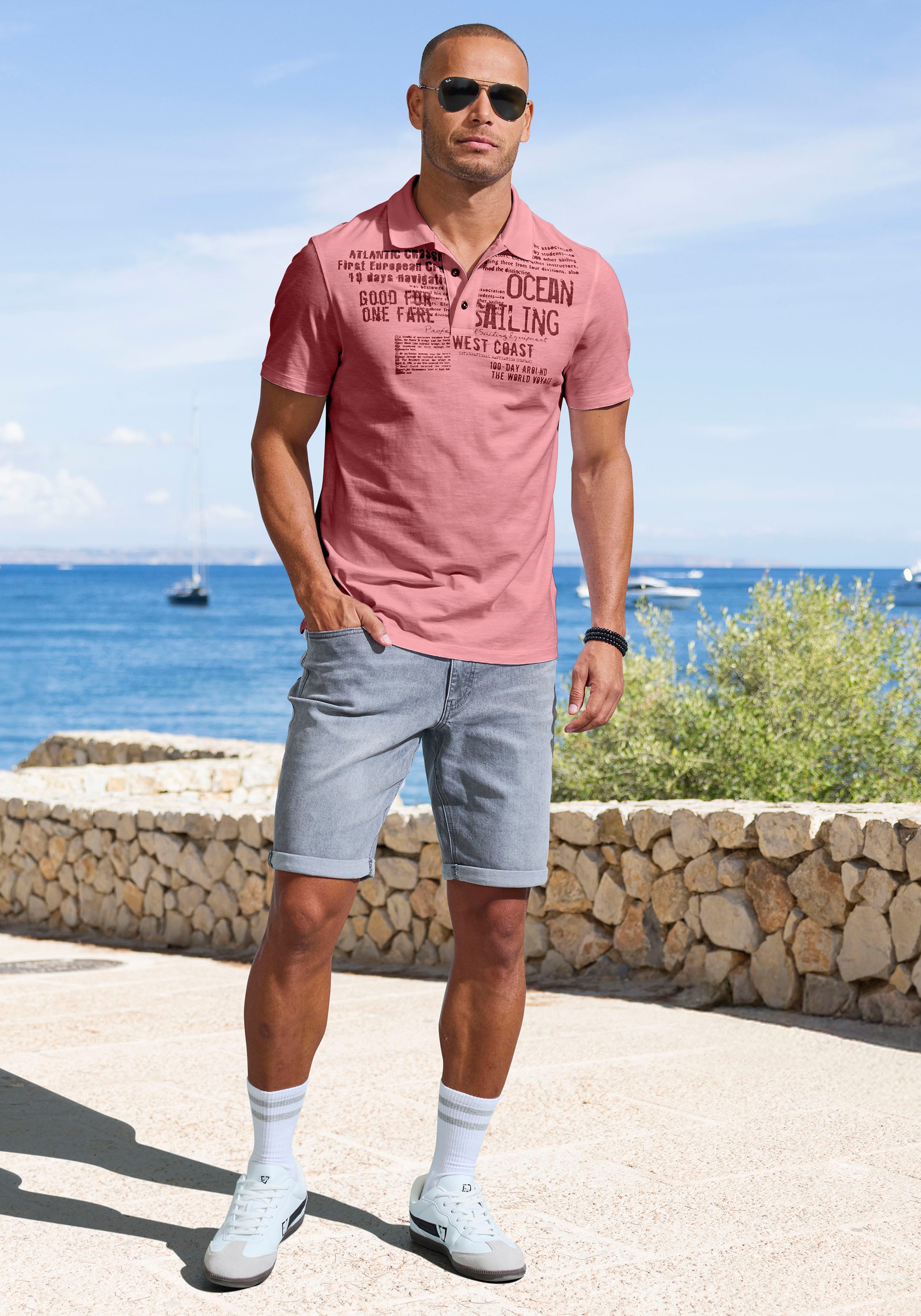 John Devin Poloshirt »mit Print«, Regular-Fit, aus Slub-Qualität, mit Print