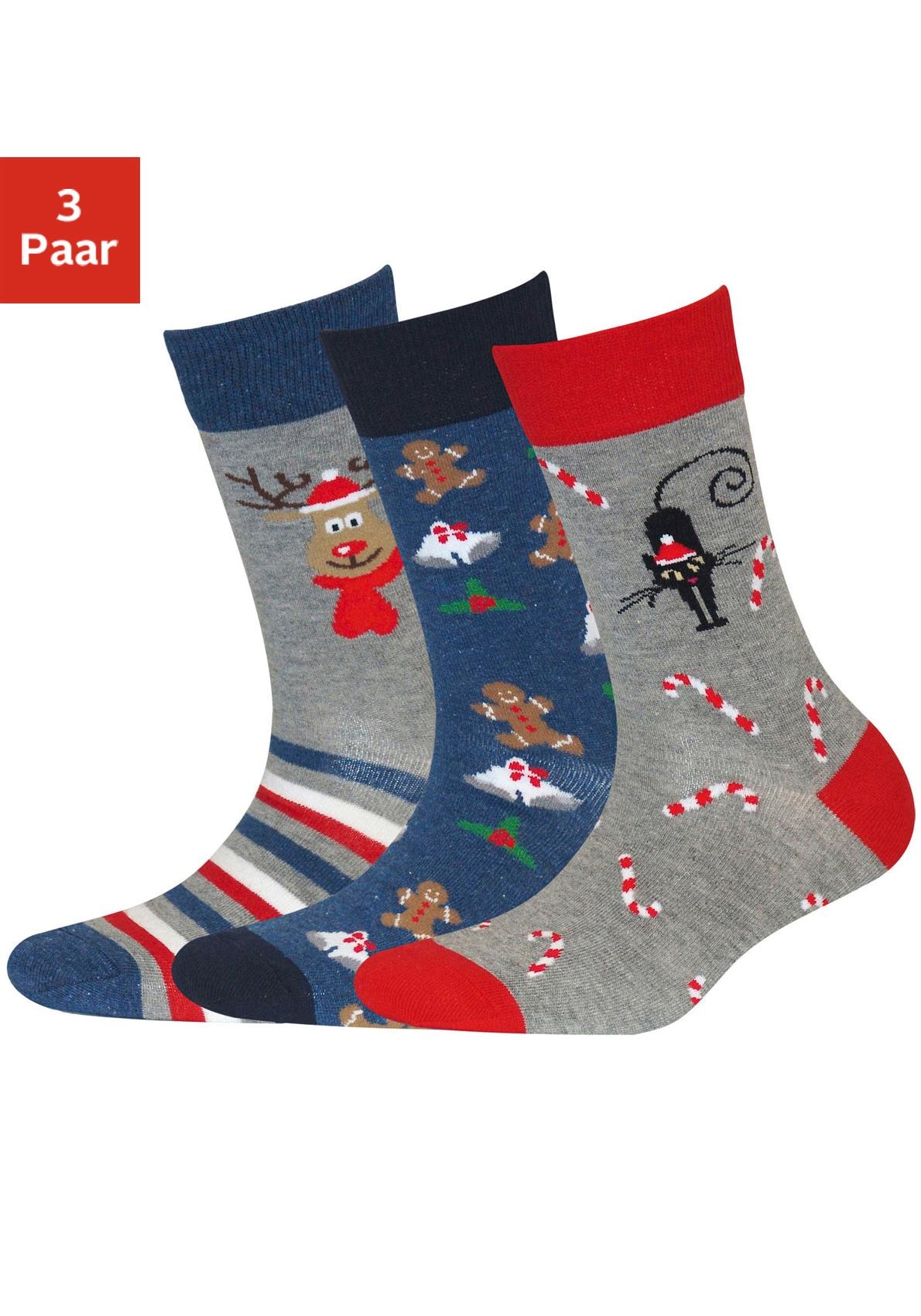 Socken, (Packung, 3 Paar), mit Weihnachts-Design