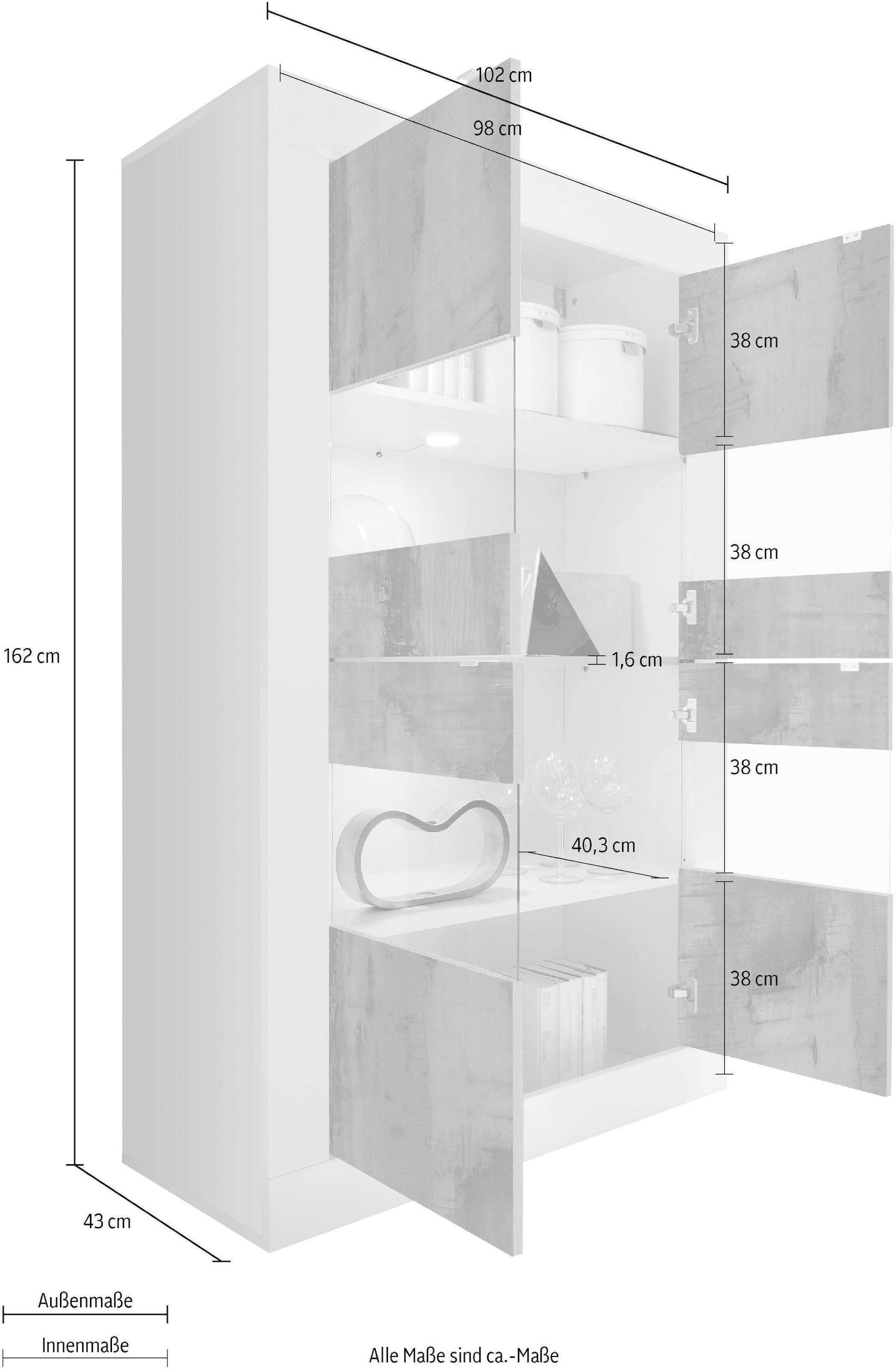 LC Vitrine »Basic Höhe 162 cm, Standvitrine mit 4 Türen - Metallgriffe,«, Stauraumvitrine in moderner Rahmenoptik, Hochschrank, Anrichte