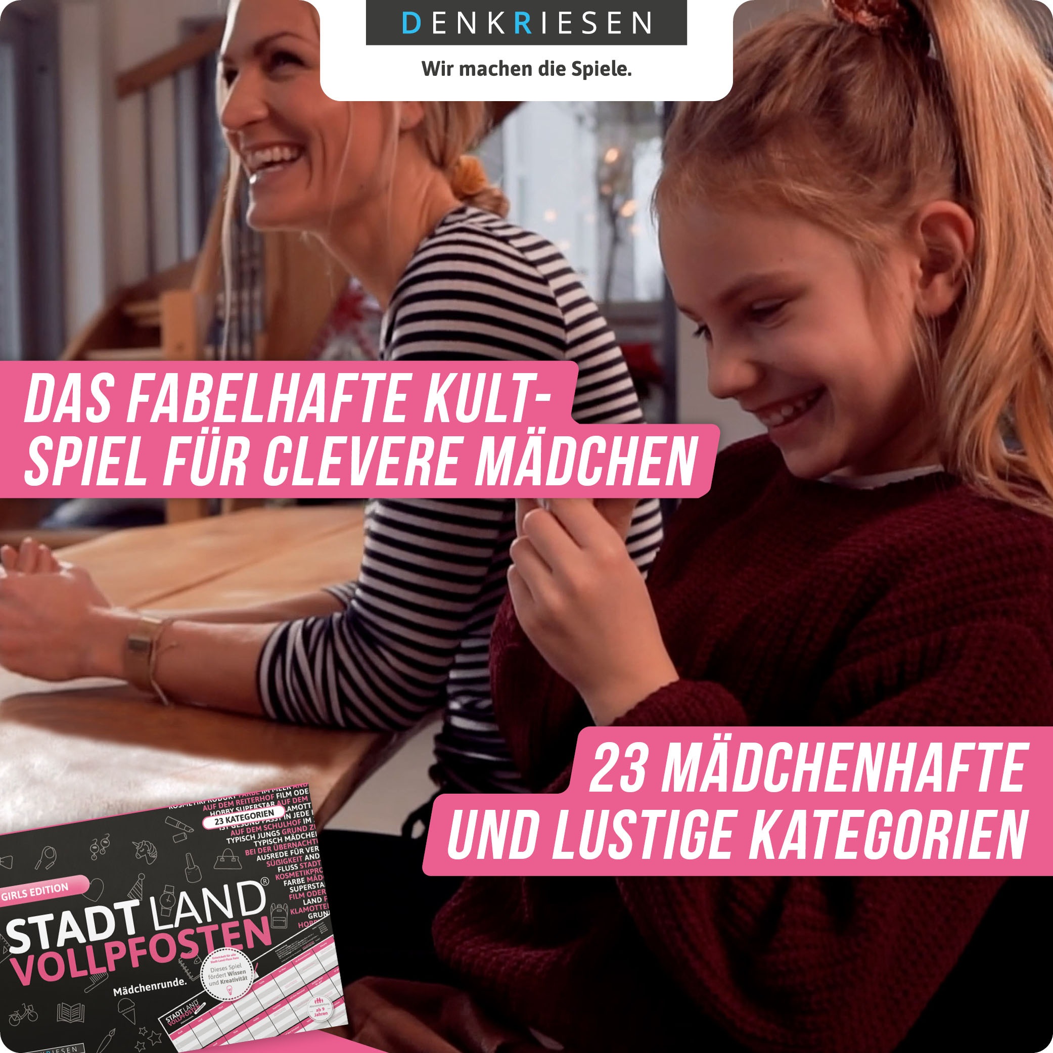Denkriesen Spiel »Stadt Land Vollpfosten, Girls Edition Mädchenrunde A4 Block« Made in Germany