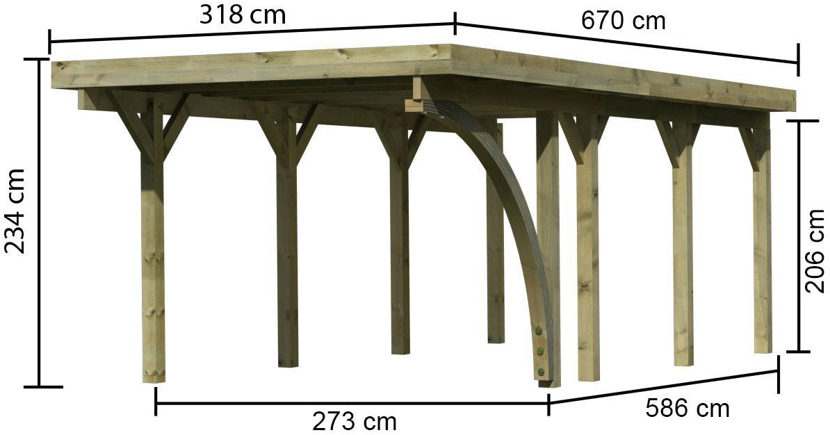 Karibu Einzelcarport »»Classic 2 SET« PVC-Dach Variante B, mit einem Einfahrtsbogen« Massivholz 250 cm KDI aus Masivholz