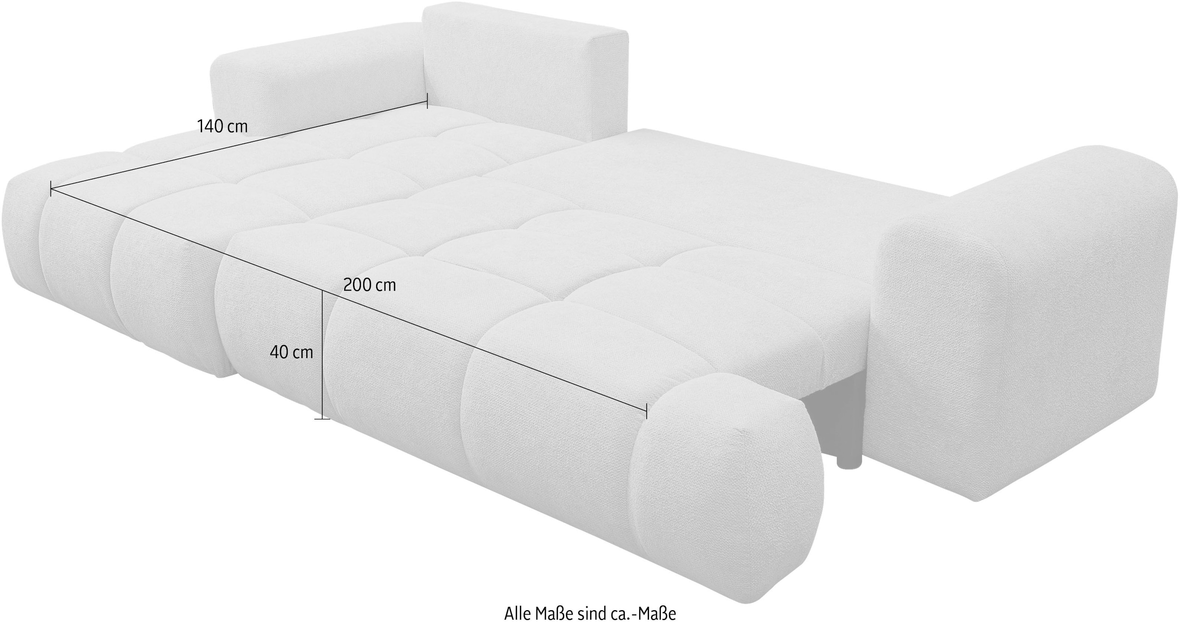 WERK2 Ecksofa »Ewela-Bubble, inkl. Bettfunktion & Bettkasten, bequem, Breite 265cm« moderner Boucle Bezug, Liegefläche 200/140cm