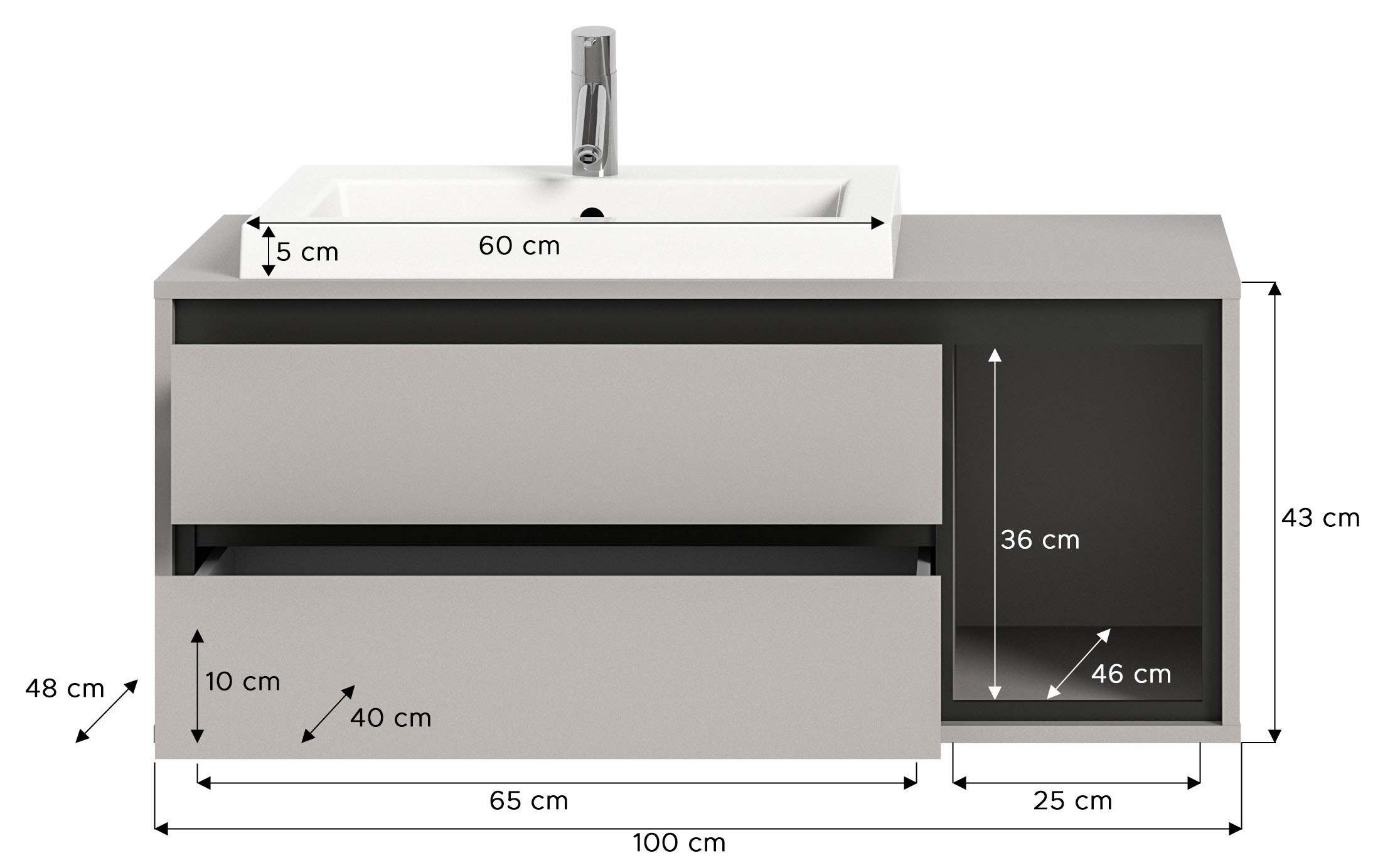 INOSIGN Waschbeckenschrank, (2 St.), inkl. Waschbecken, hängend, 2 Schubkästen, 1 Fach, Breite 100 cm