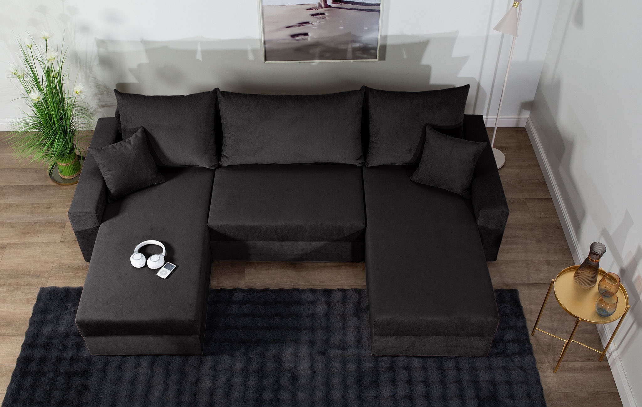 COLLECTION AB Wohnlandschaft »Pico U-Form, Breite 252, mit Schlaffunktion, Bettkasten & Zierkissen«, Wohnlandschaft,2 X Ottomane,Polyätherschaum Polsterung