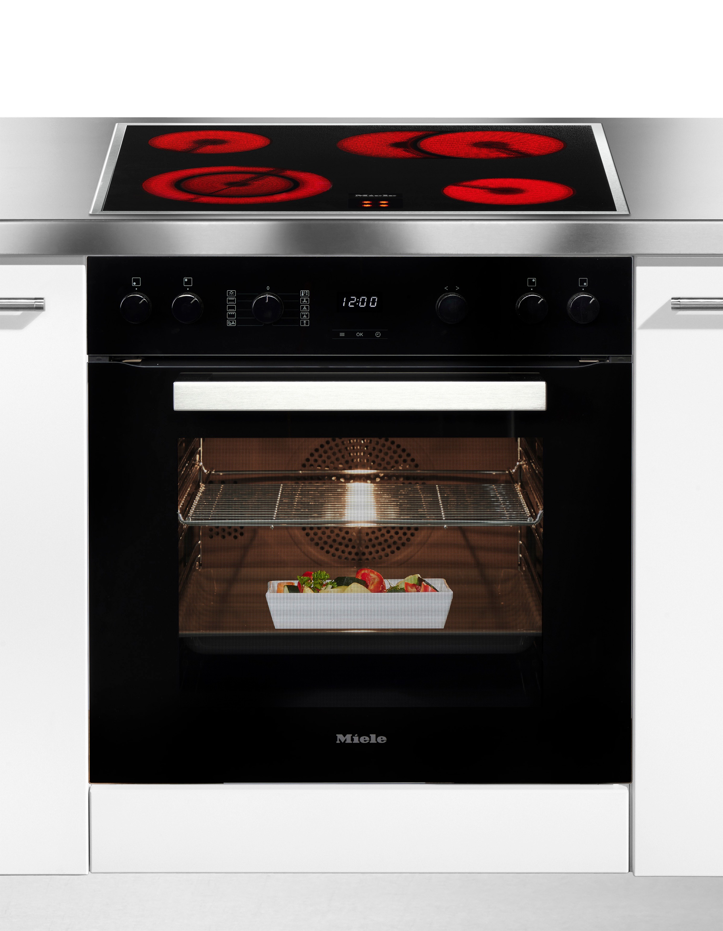 Miele Elektro-Herd-Set »H2459 E D OBSW + KM 6003 LPT« mit Teleskopauszug nachrüstbar Herd-Set - Herd mit 2 FlexiClip-Auszügen sowie Elektrokochfeld