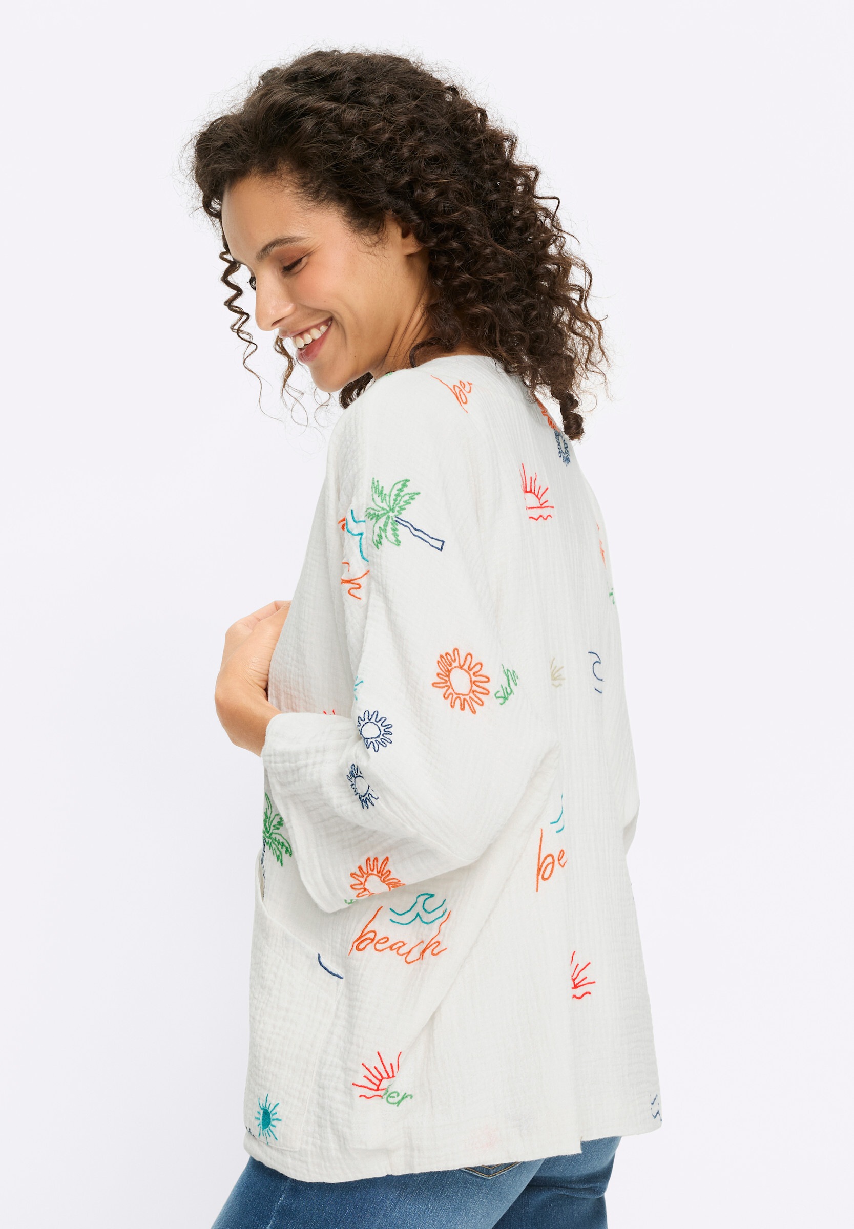 heine Blusenblazer »Blusenjacke Blusenjacke mit Kontraststickerei«