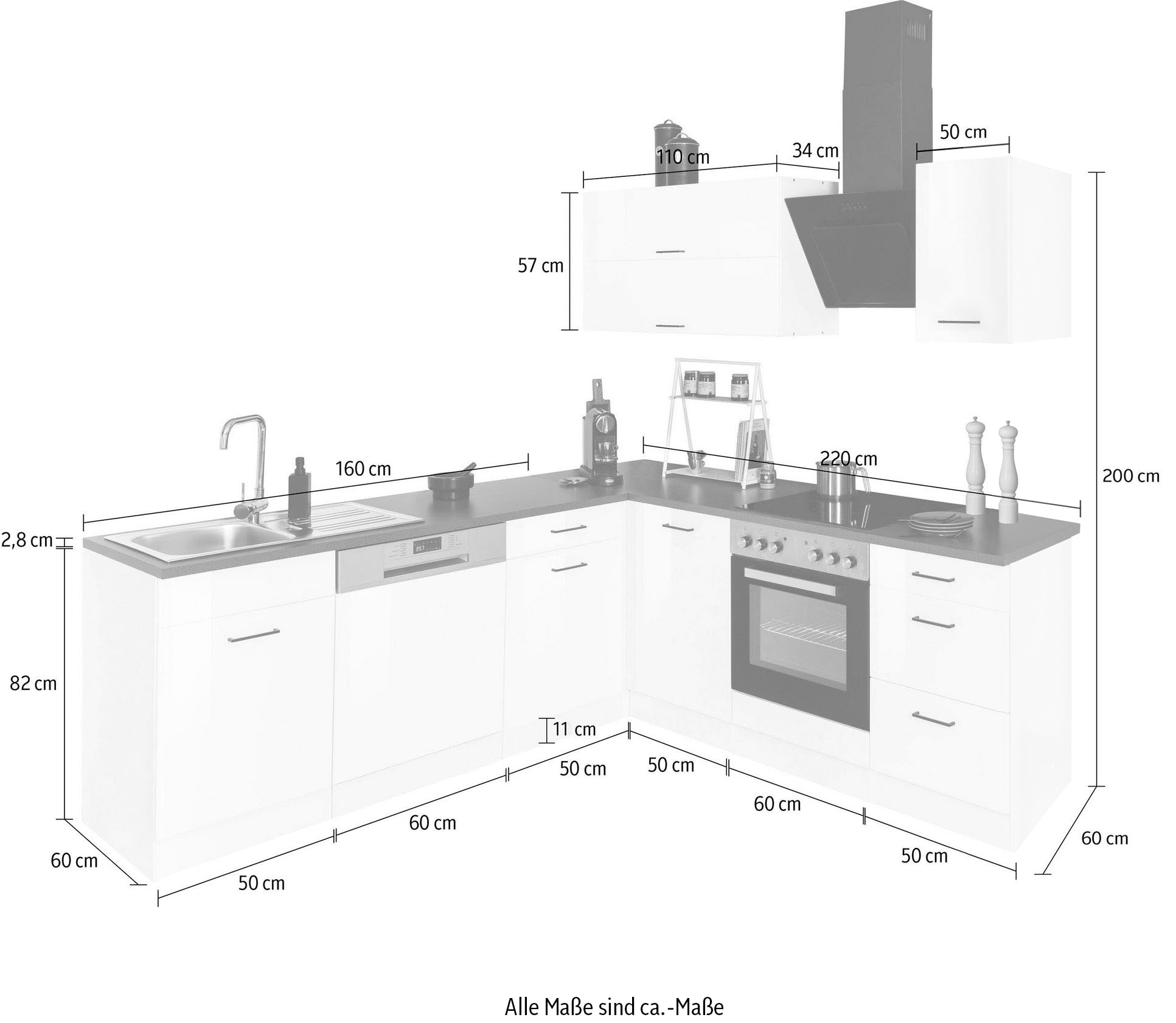 HELD MÖBEL Winkelküche »Trier«, mit E-Geräten, Stellbreite 220/220 cm