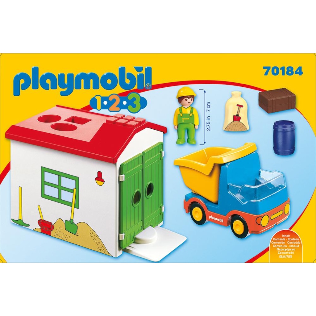 Playmobil® Konstruktions-Spielset »LKW mit Sortiergarage (70184), Playmobil 1-2-3«, Made in Europe