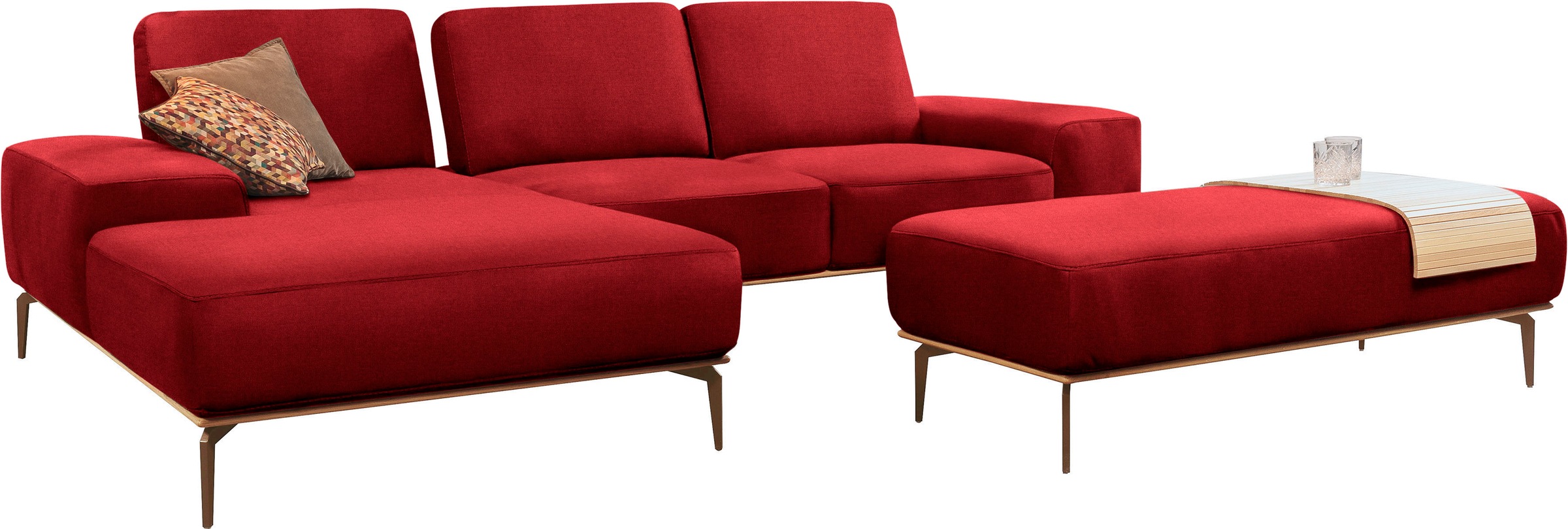 W.SCHILLIG Ecksofa »run, Designsofa mit tollem Sitzkomfort, L-Form«, mit Holzsockel, Füße in Bronze pulverbeschichtet, Breite 299 cm