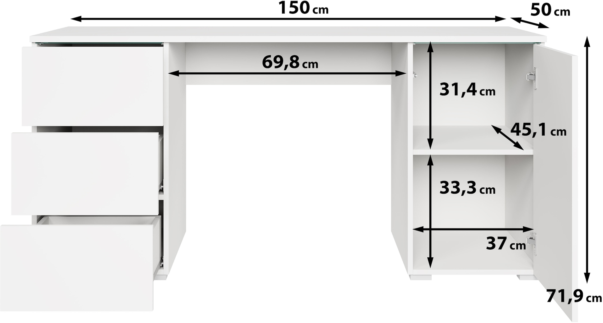 INOSIGN Schreibtisch »Vera«, (1 St.), Bürotisch mit LED, Push-to-Open, 3 Schubladen & Stauraum