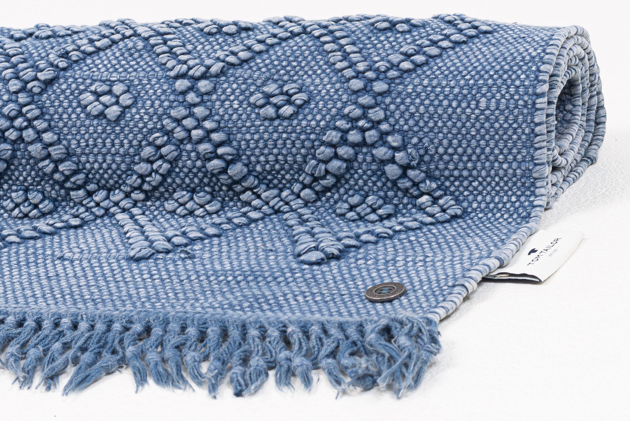 TOM TAILOR HOME Badematte »Vintage Wash«, fußbodenheizungsgeeignet, Badteppich, Uni Farben, Rauten Muster, mit Fransen, reine Baumwolle