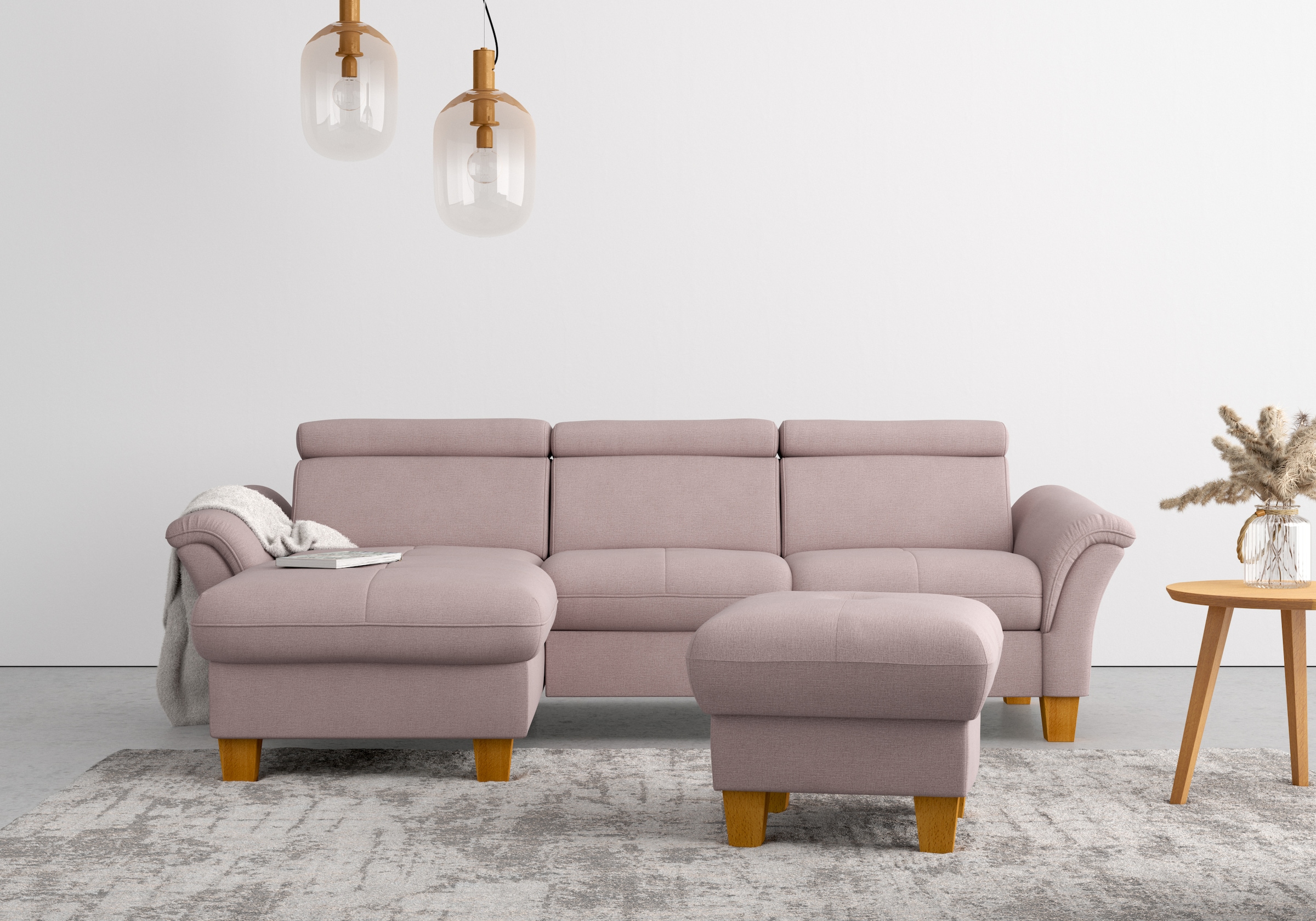 Home affaire Ecksofa »Lindgren L-Form«, wahlweise mit Bett mit klappbaren Rollen, Kasten und Kopfverstellung