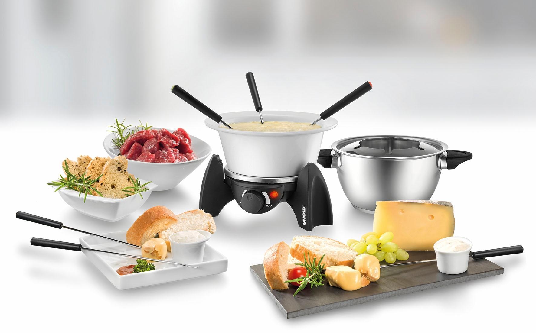 Elektro-Fondue XXL Edelstahl-Fonduetopf mit Keramiktopf Garantie 3 plus Jahren »48615«, Unold feuerfestem