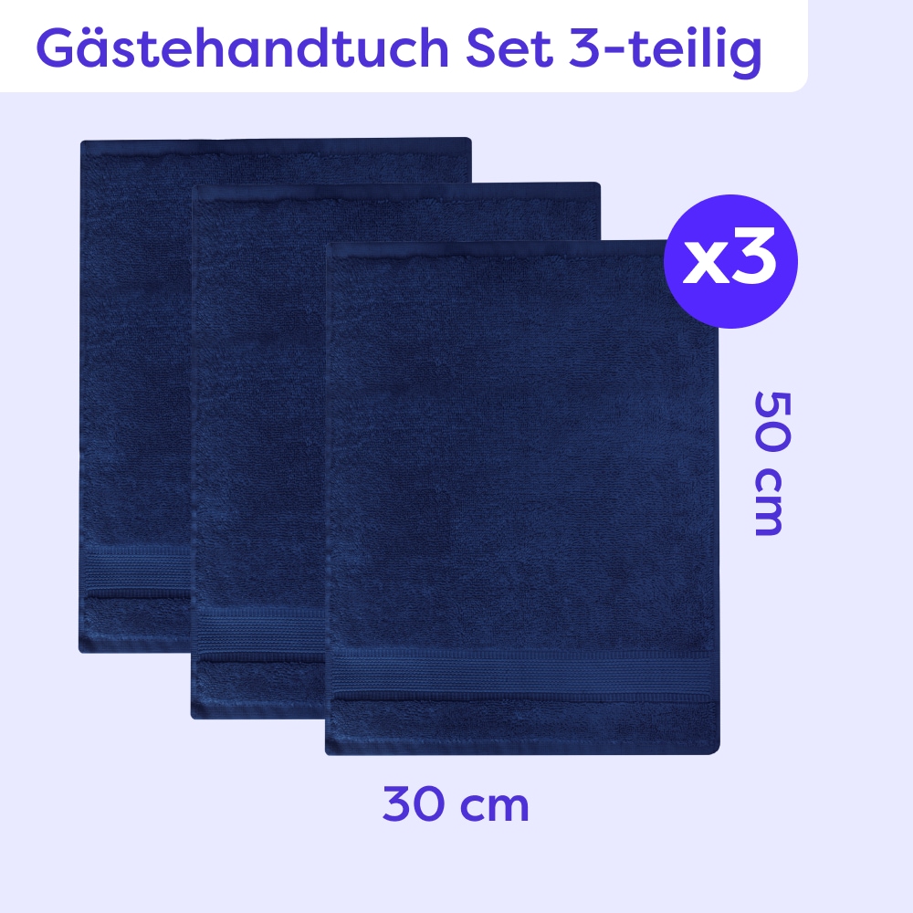 Wolkenfeld Gästehandtücher »Premium Low-Twist Baumwolle 550 g/m² – 3 Gästehandtücher« 30×50 cm – weich, saugfähig und ideal für Gäste & Alltag