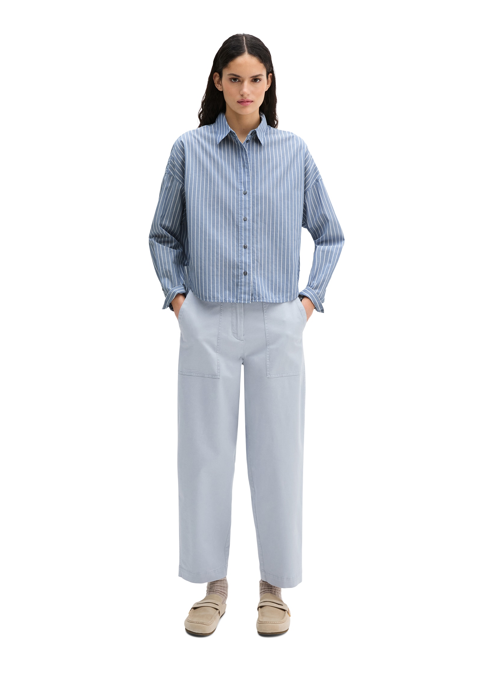 Marc O'Polo Hemdbluse bequem weite Form, garngefärbter Chambray, Kentkragen