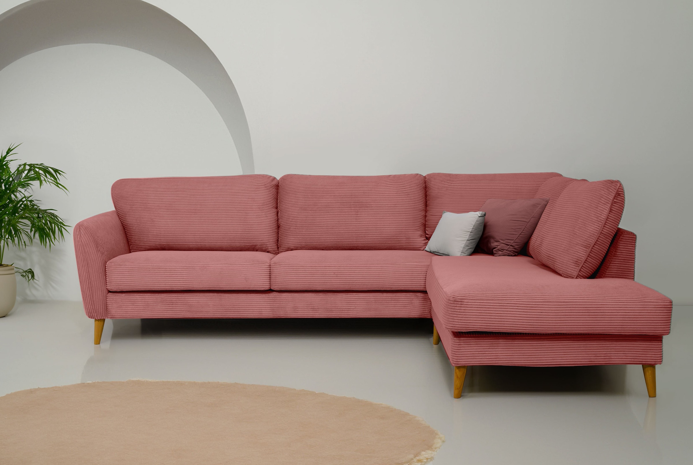 Home affaire Ecksofa »MARSEILLE 278/202 cm, L-Form, Ottom. rechts/links«, Massivholzbeine aus Eiche, in verschieden Bezügen und Farbvarianten