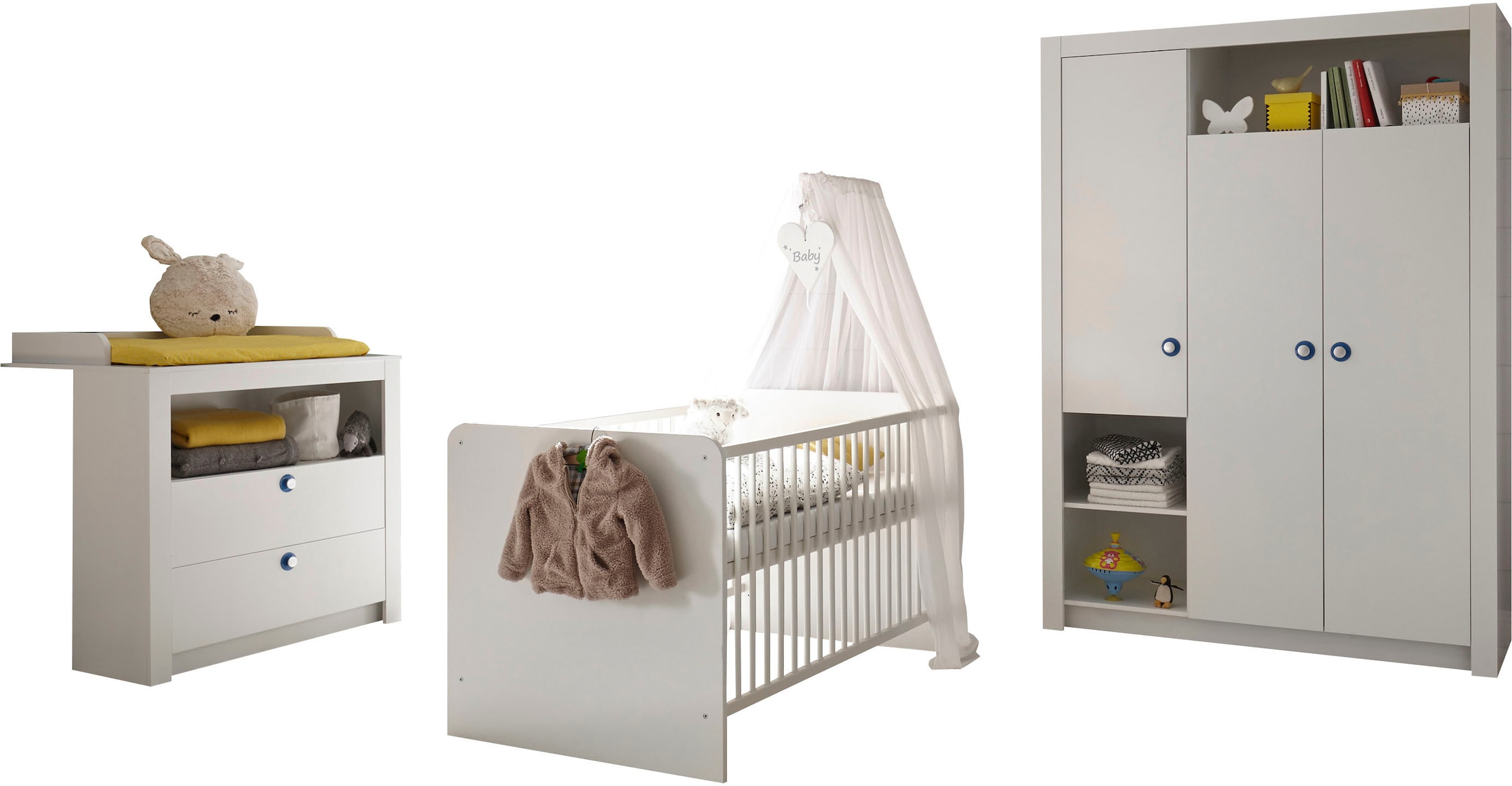 Begabino Babyzimmer-Komplettset »Paula Babyzimmer«, (3 tlg.), farbige Unterlegscheiben für die...