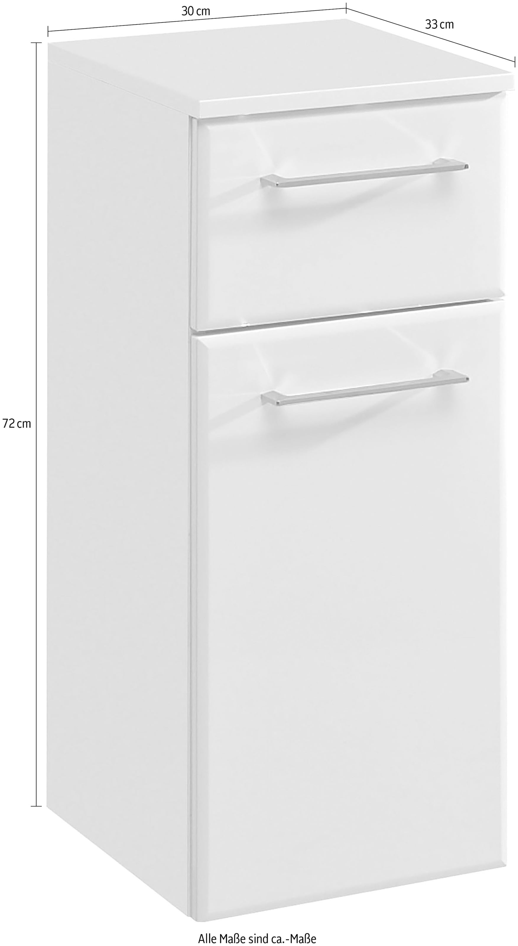 Saphir Unterschrank »Quickset 376 Badschrank, 1 Tür, 1 Schublade, Weiß Hochglanz« Badezimmermöbel 30 cm breit, inkl. Türdämpfer, Griffe Chrom Glanz